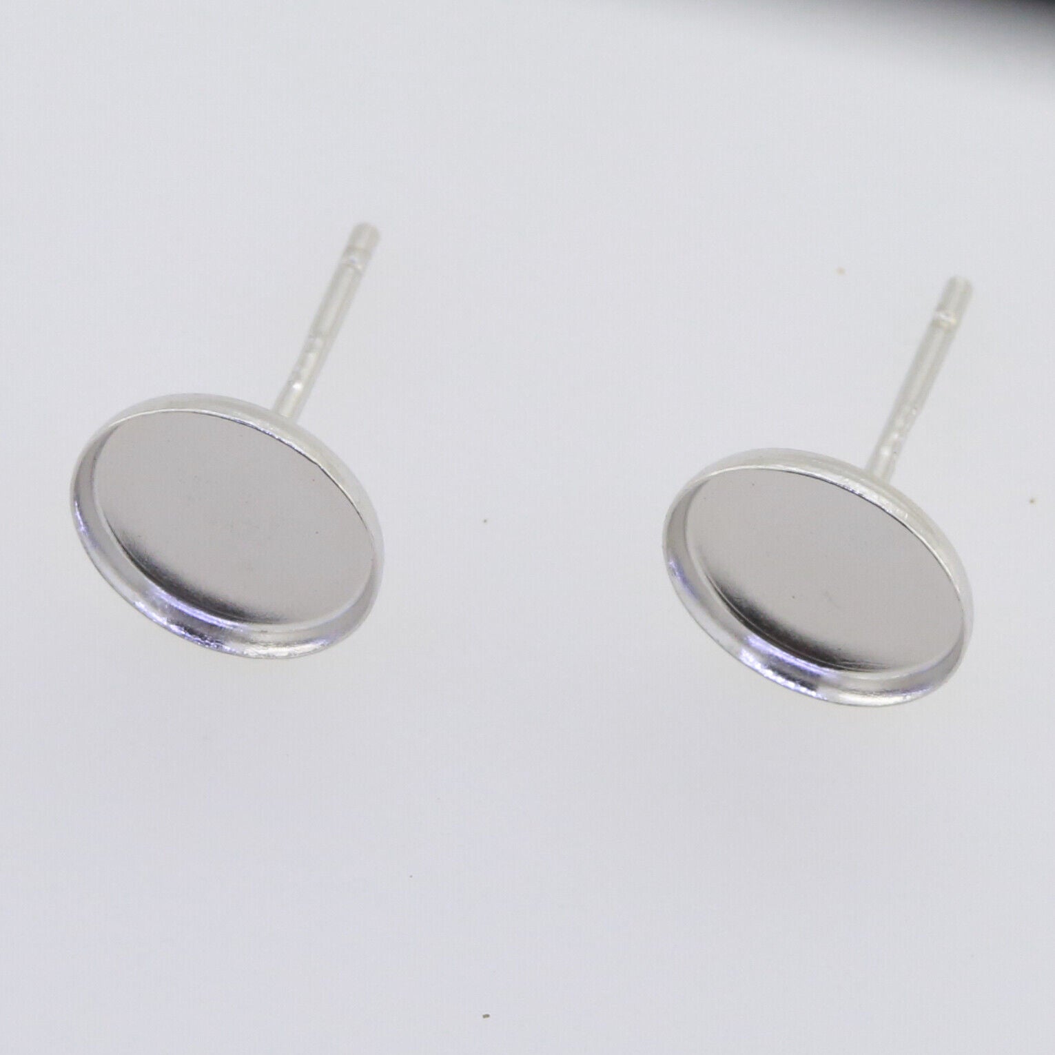 Sterling Silver Semi Mount Earrings Setting Cab Round RD 6x6 8x8 10x10mm Stud
