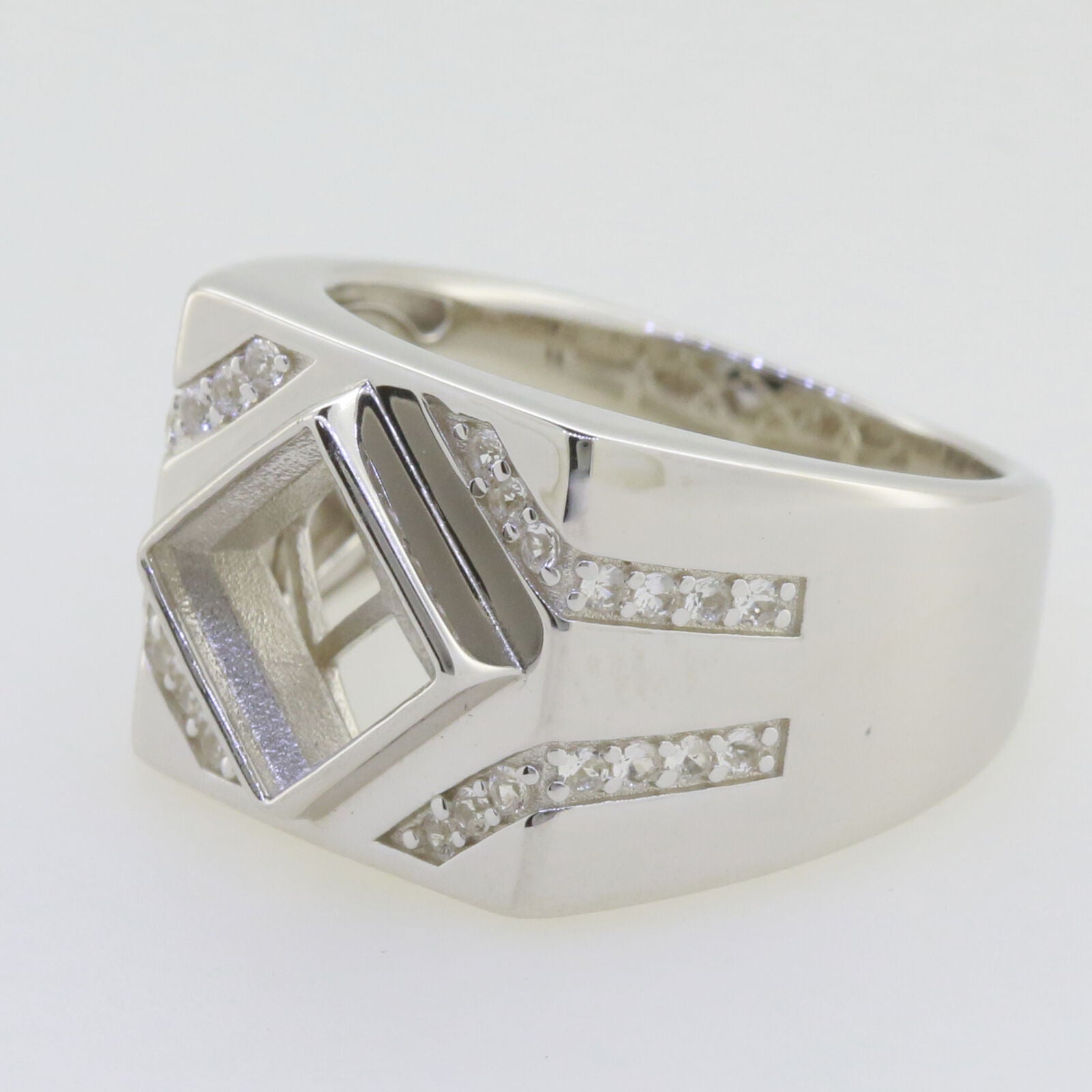 Size 10 Sterling Silver Semi Mount Ring Setting Princess SQ 7x7mm Men's Ring