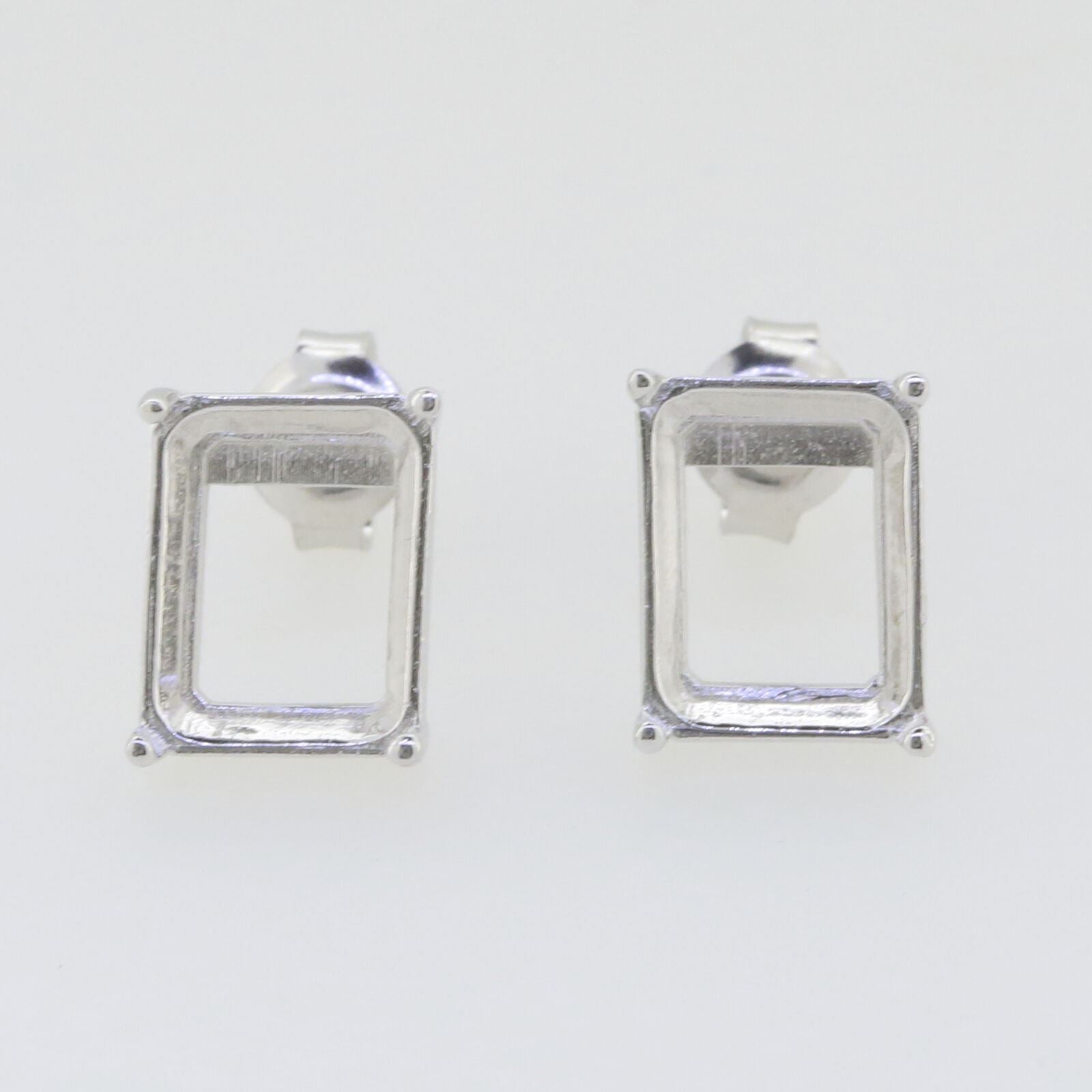 Sterling Silver Semi Mount Earrings Setting Emerald OCT 10x8mm Stud Wh