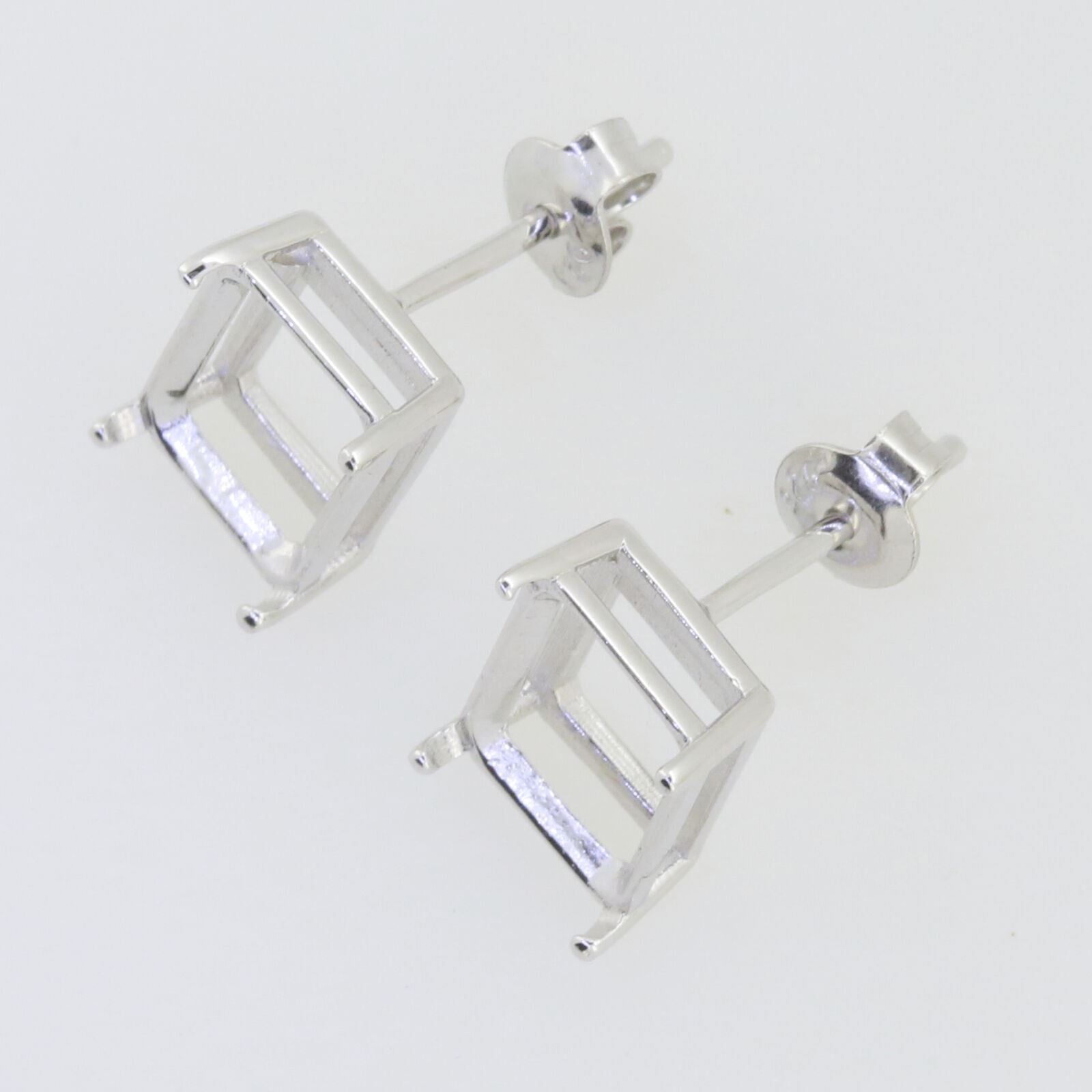 Sterling Silver Semi Mount Earrings Setting Emerald OCT 10x8mm Stud Wh