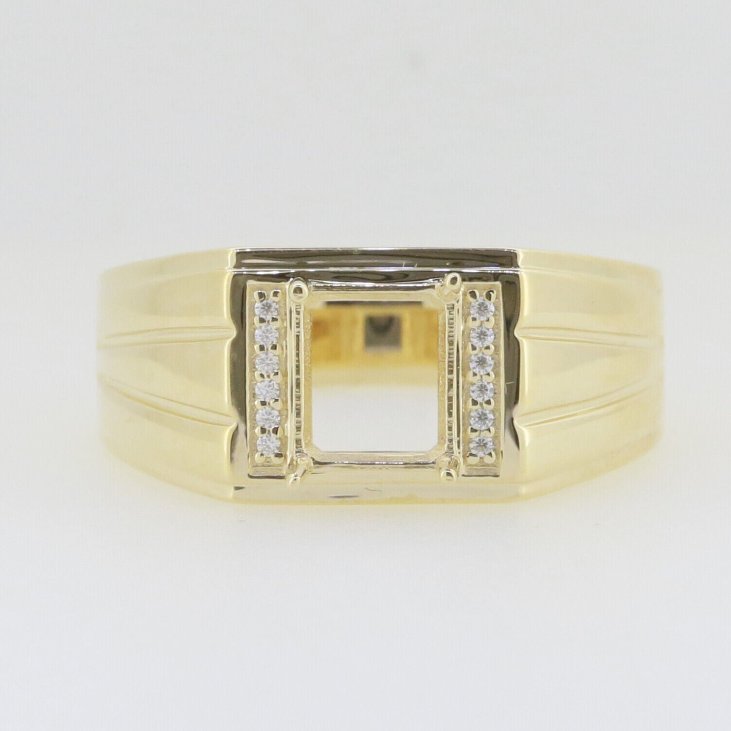 10K Yellow Gold Semi Mount Ring Setting Emerald OCT 9x7 8x6mm Men's Ring Sz 12