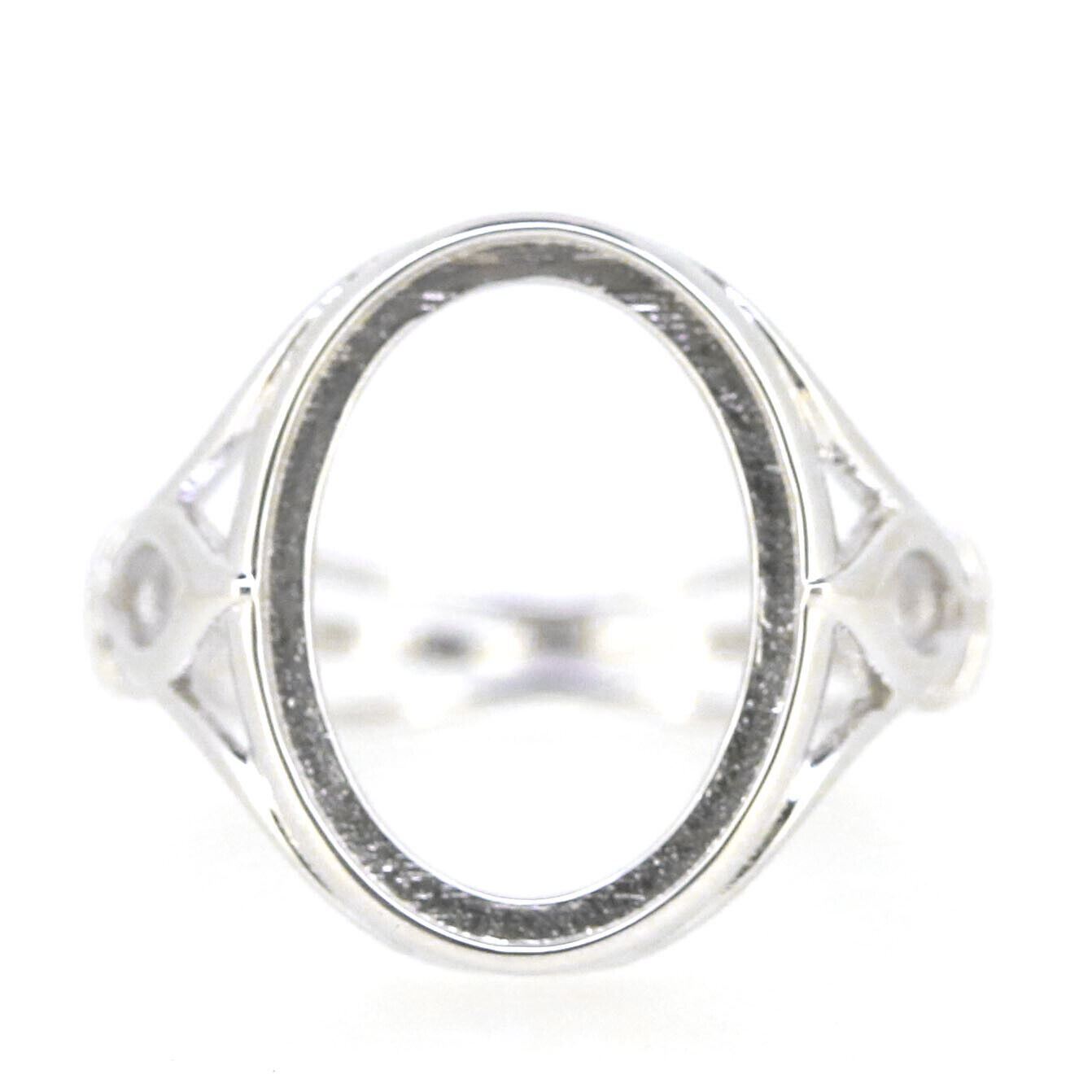 14K White Gold Semi Mount Ring Setting for Cab Oval OV 16x12mm Vintage Repro