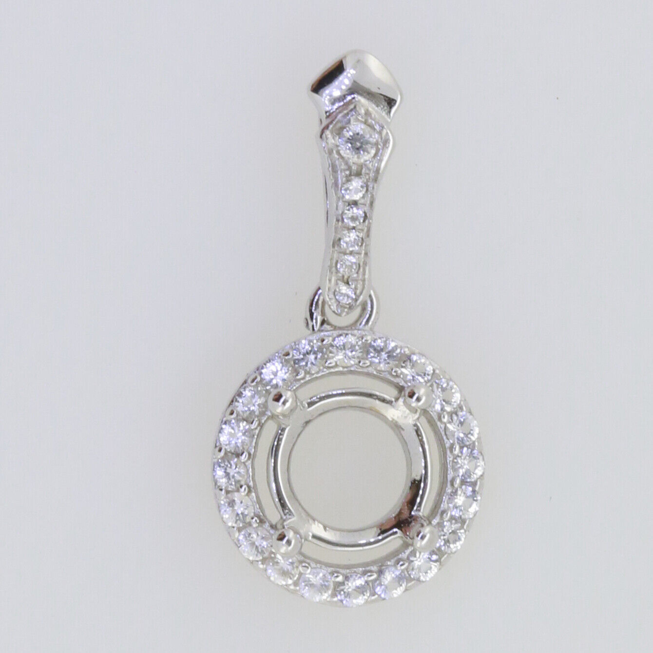Sterling Silver Semi Mount Pendant Setting Round RD 6.5mm Halo Topaz Solitaire