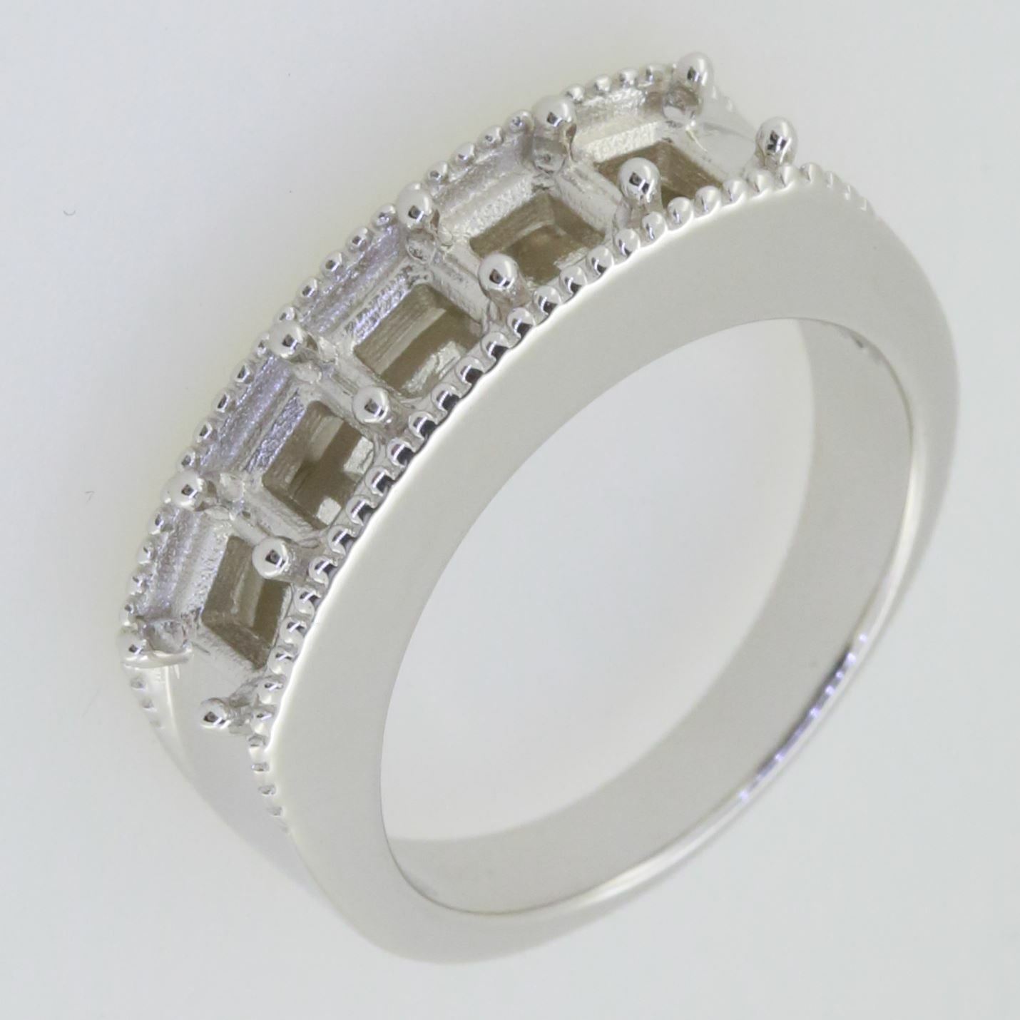 14K White Gold Semi Mount Ring Setting Emerald OCT 4X4mm