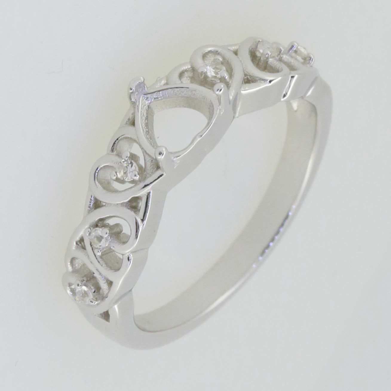 Sterling Silver Semi Mount Ring Setting Heart HT 5.5X5.5mm White Topaz