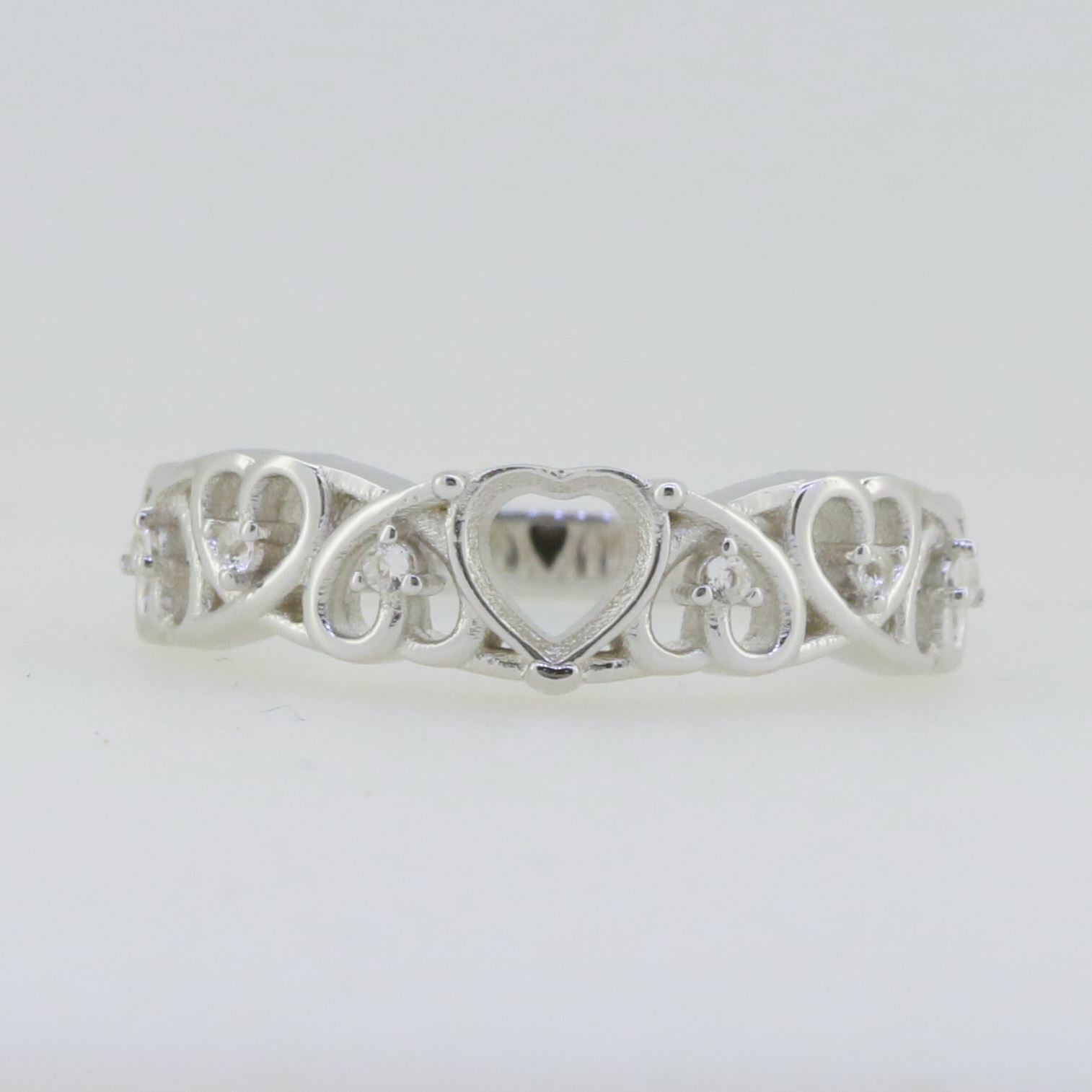 Sterling Silver Semi Mount Ring Setting Heart HT 5.5X5.5mm White Topaz