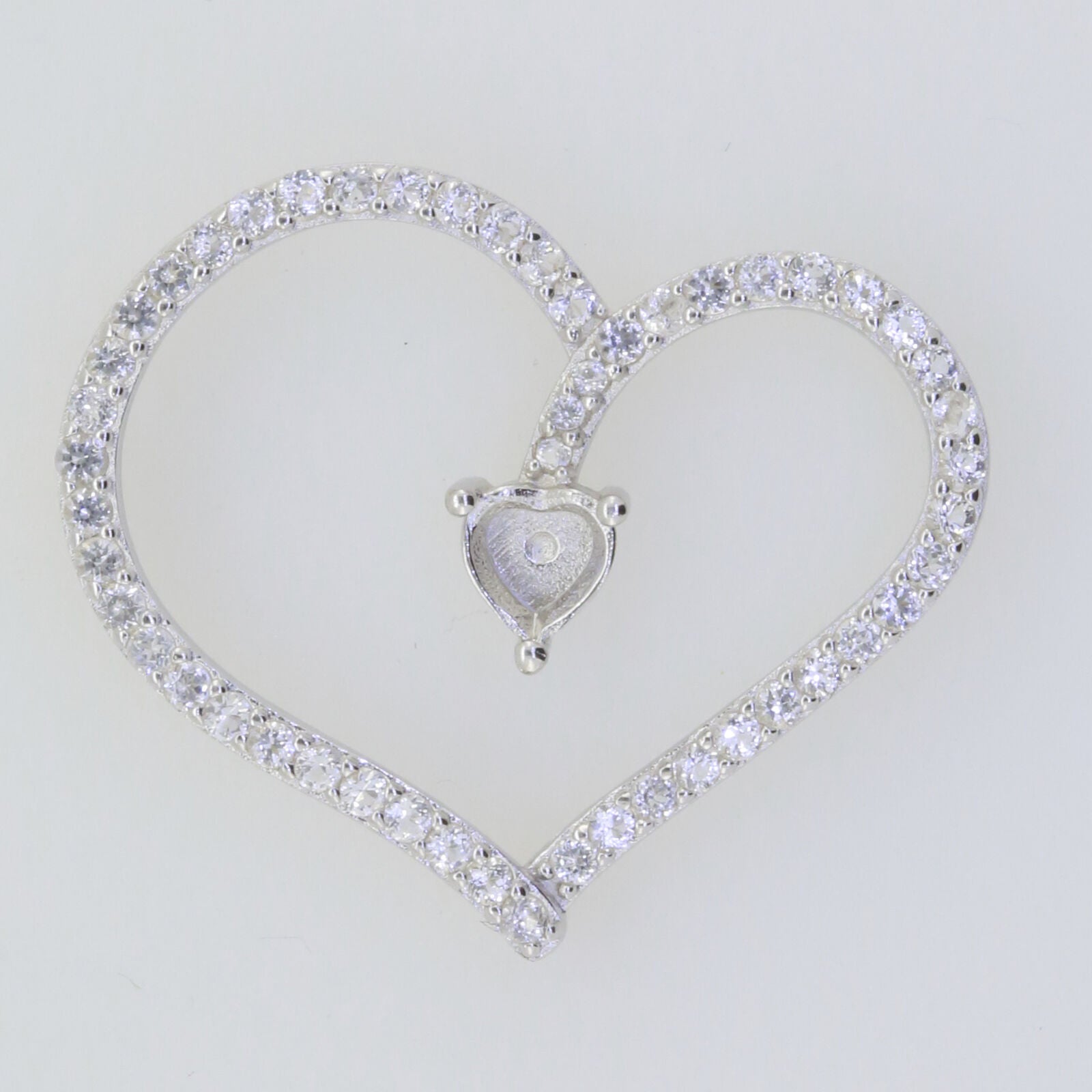 Sterling Silver Semi Mount Pendant Setting Heart HT 5x5mm Love White Topaz