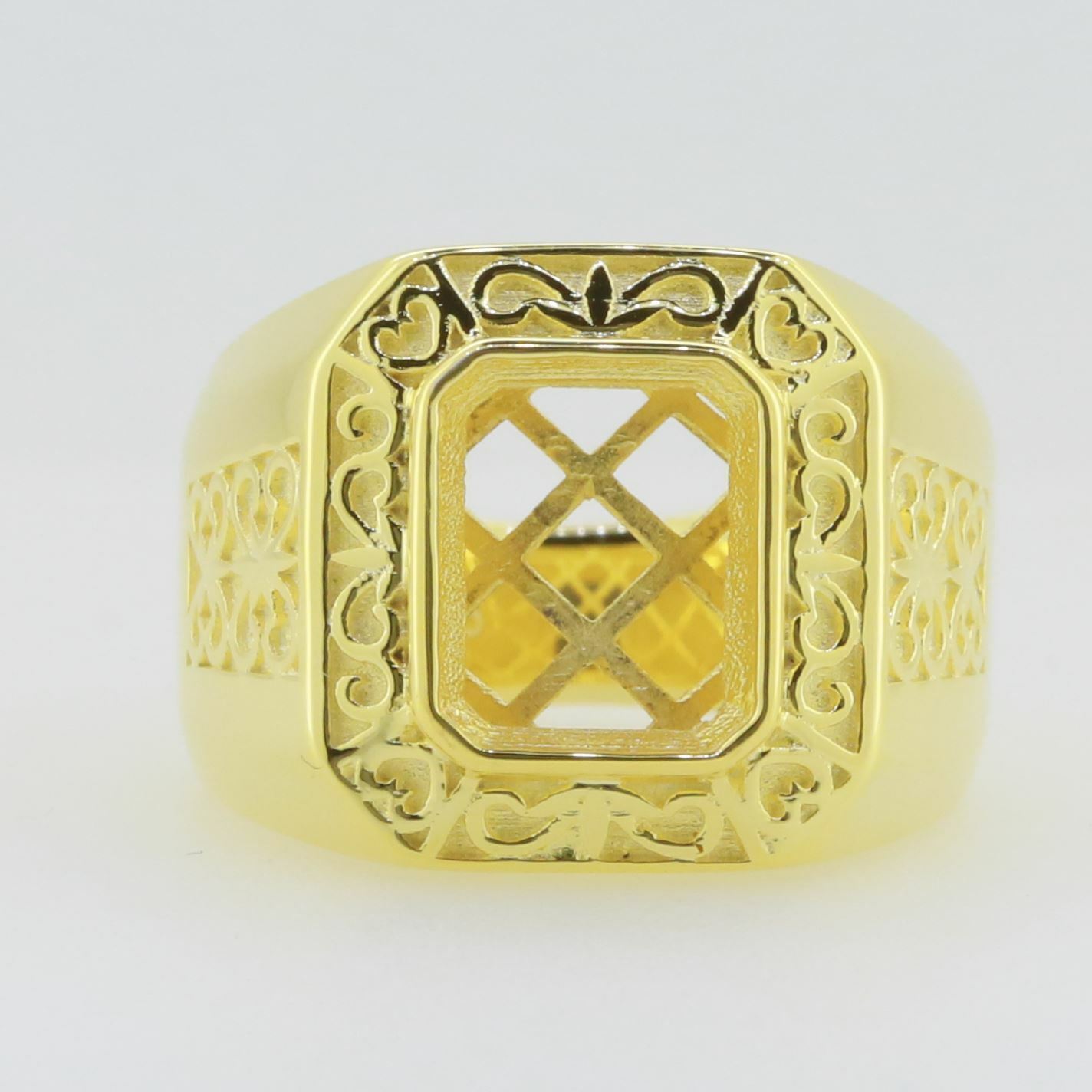 Men's 10K Yellow GoldSemi Mount Ring Setting Emerald OCT 10X8mm