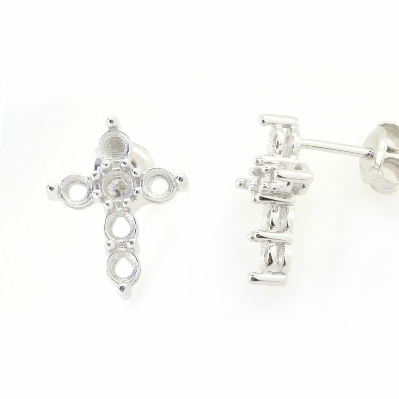 Sterling Silver Semi Mount Earrings Setting Round RD 5x5mm Cross Solid