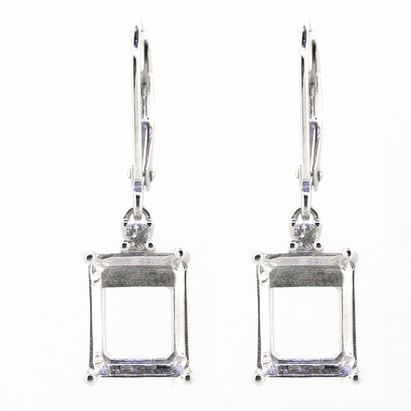 14K White Gold Semi Mount Earrings Setting Emerald OCT 10X8mm