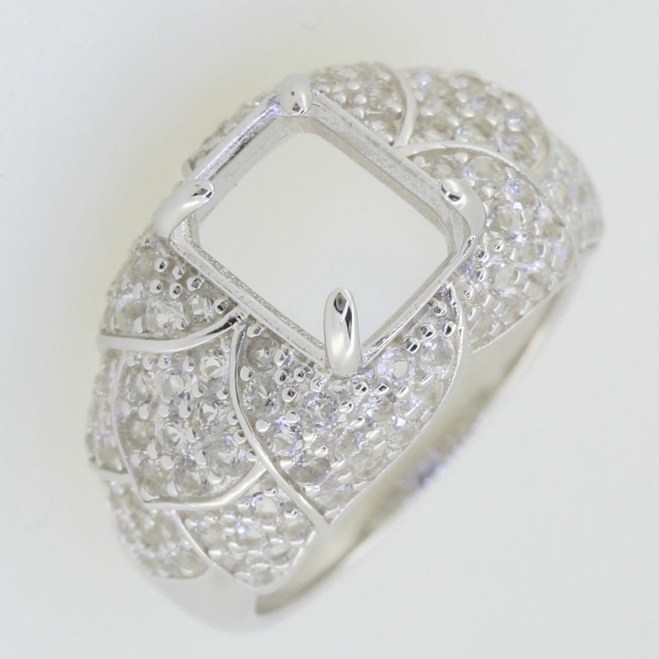 14K White Gold Semi Mount Ring Setting Emerald OCT 10x8mm Size 12