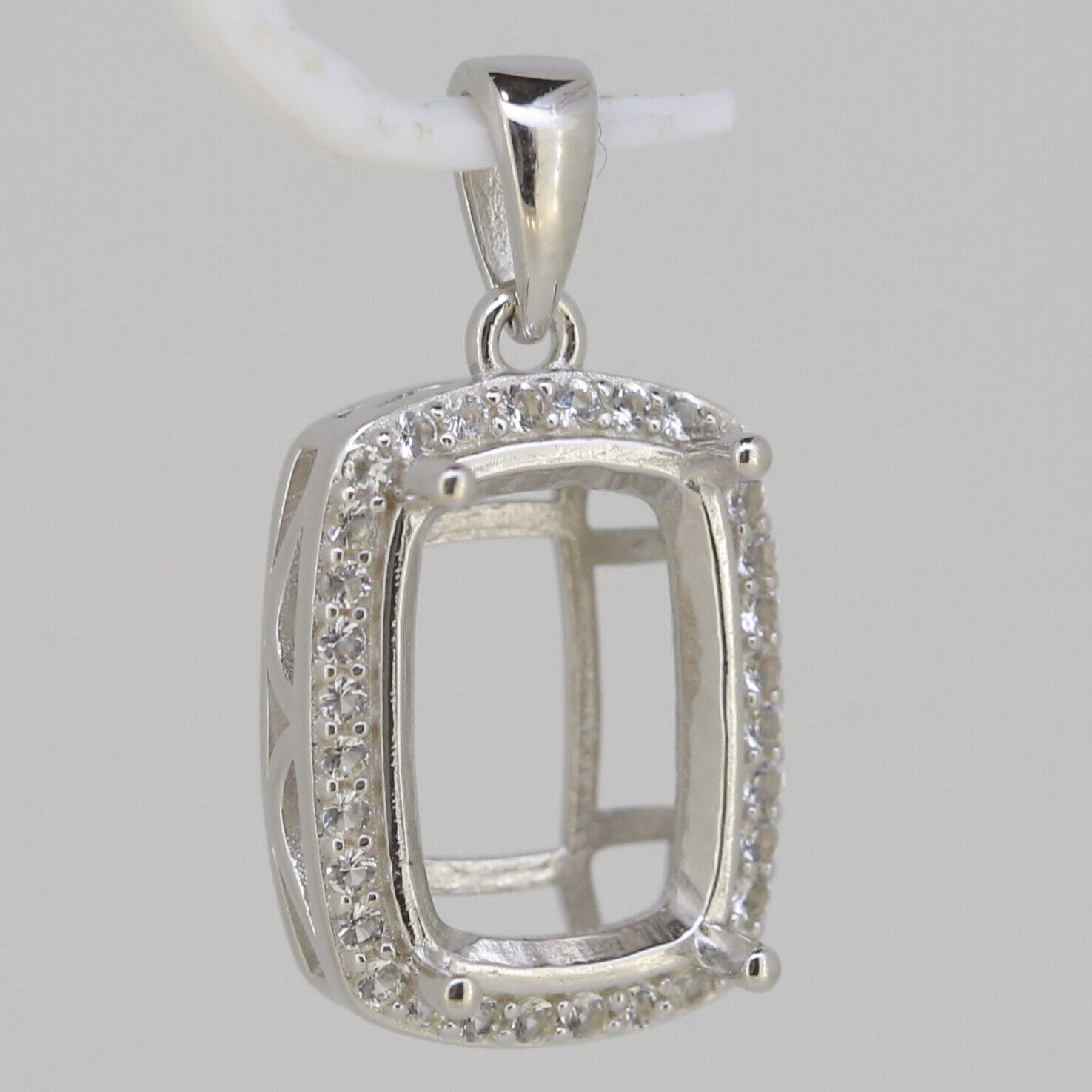 Sterling Silver Semi Mount Pendant Setting Cushion CU 14x10mm White To