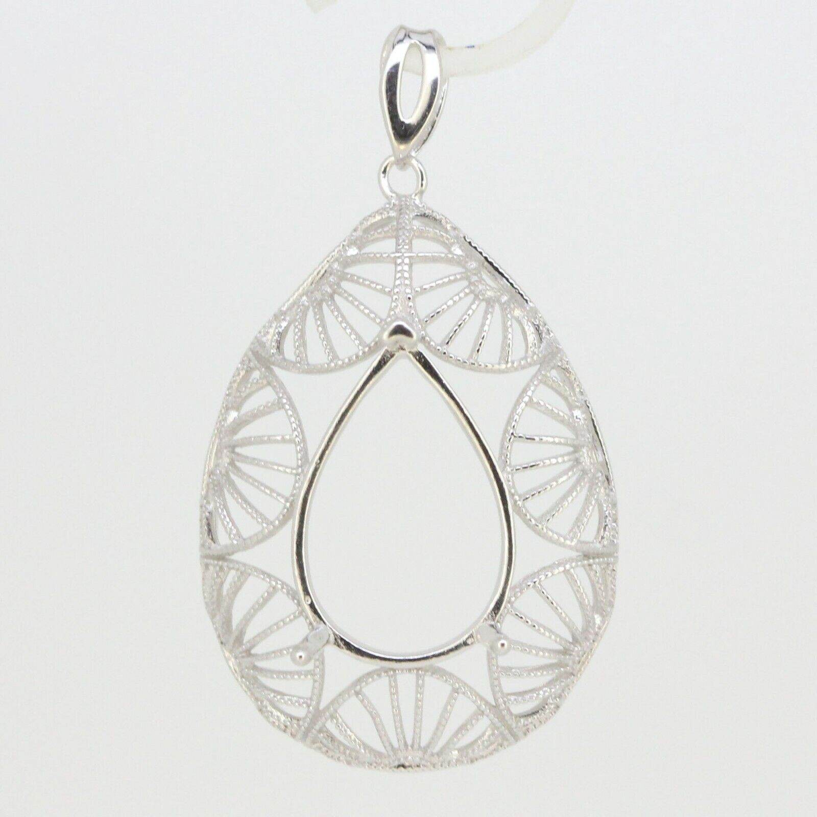 Sterling Silver Semi Mount Pendant Setting Pear Shape PE 18x13mm Filigree - Syzjewelry