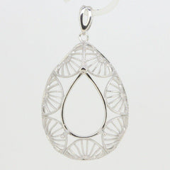 Sterling Silver Semi Mount Pendant Setting Pear Shape PE 18x13mm Filigree - Syzjewelry