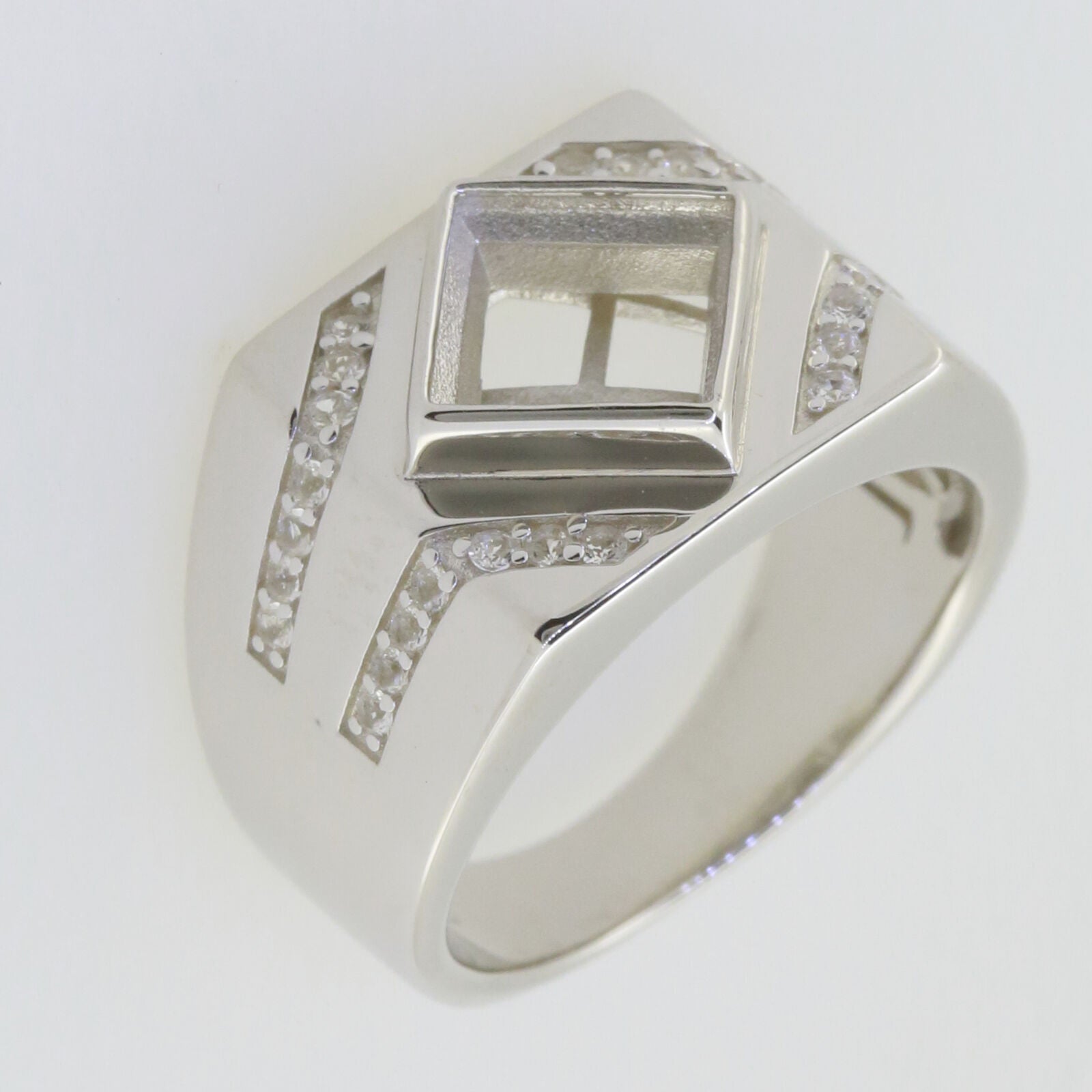 Size 11 Sterling Silver Semi Mount Ring Setting Princess SQ 7x7mm Men'