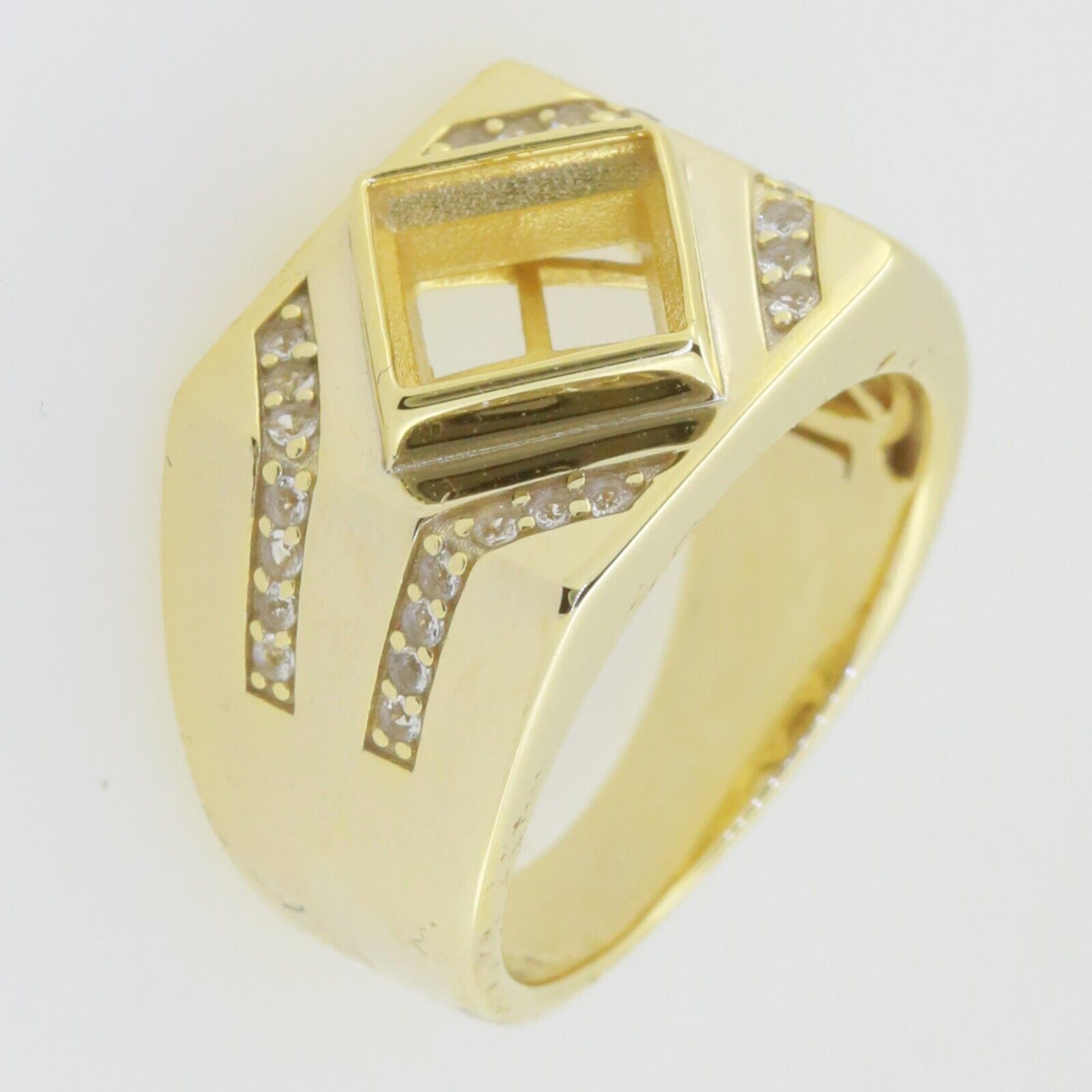 Yellow Gold Plated Sterling Silver Semi Mount Ring Setting Princess SQ 7x7mm