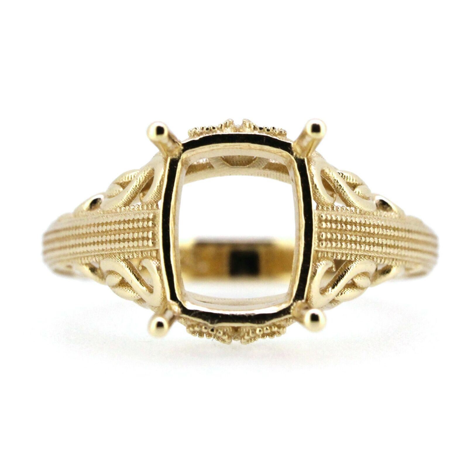 Art Deco Style 14K Rose Gold Semi Mount Ring Setting Oct 18x13mm