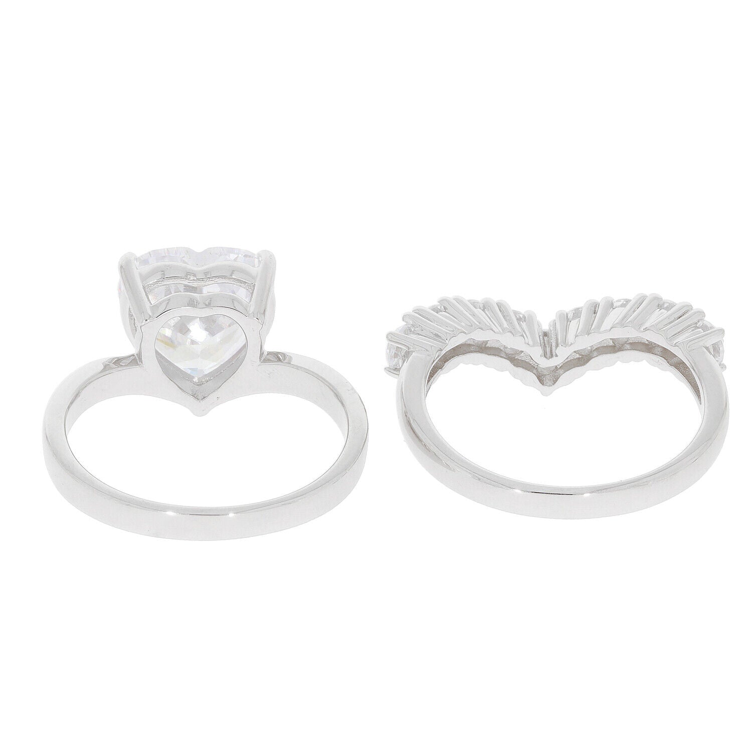 2 Pieces Set Sterling Silver Semi Mount Ring Setting Heart HT 10X10mm