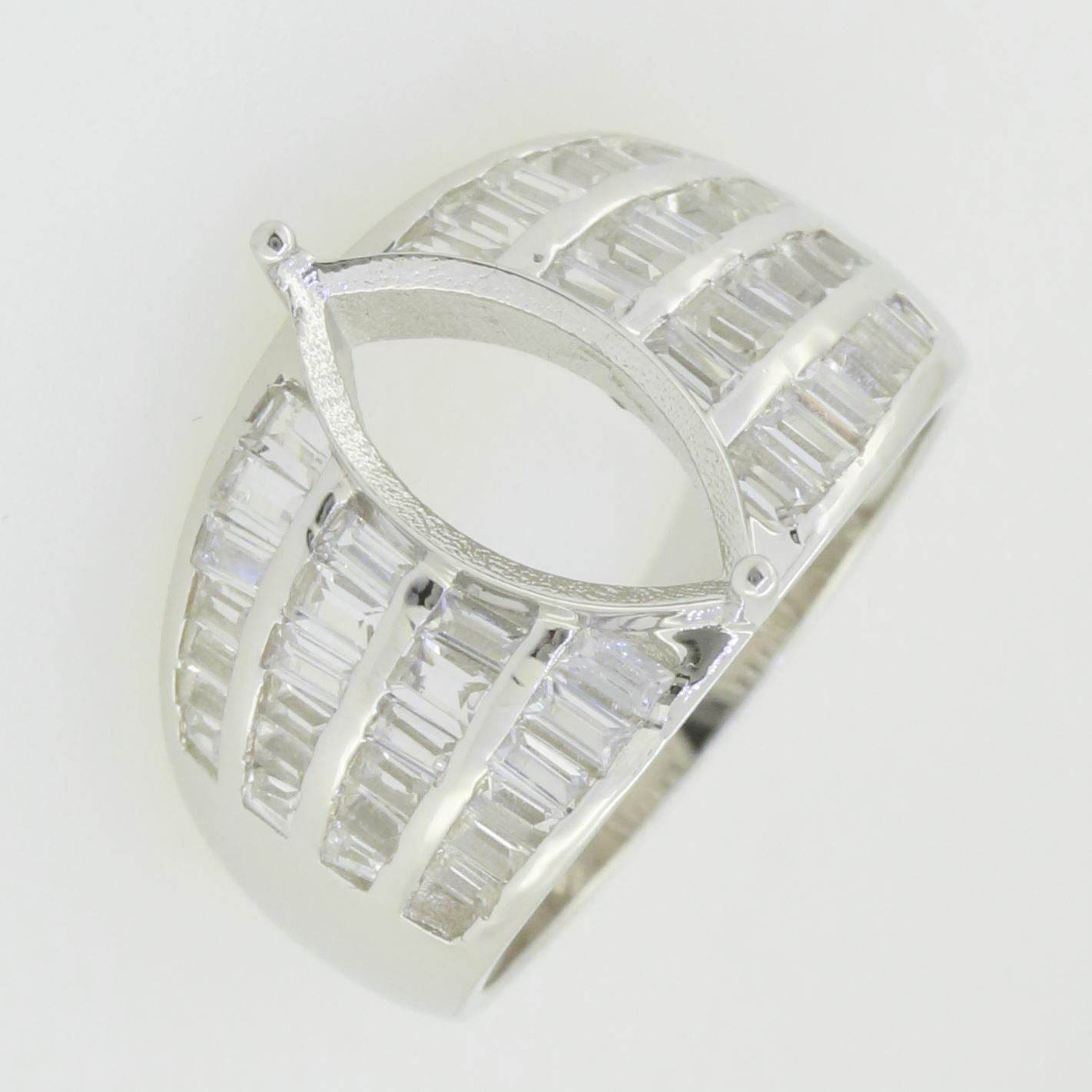 Sterling Silver Semi Mount Ring Setting Marquise MQ 14X7mm Baguette Set - Syzjewelry