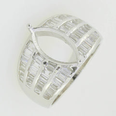 Sterling Silver Semi Mount Ring Setting Marquise MQ 14X7mm Baguette Set - Syzjewelry