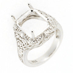Sterling Silver Semi Mount Ring Setting OCT 11x9mm Vintage Repro - Syzjewelry