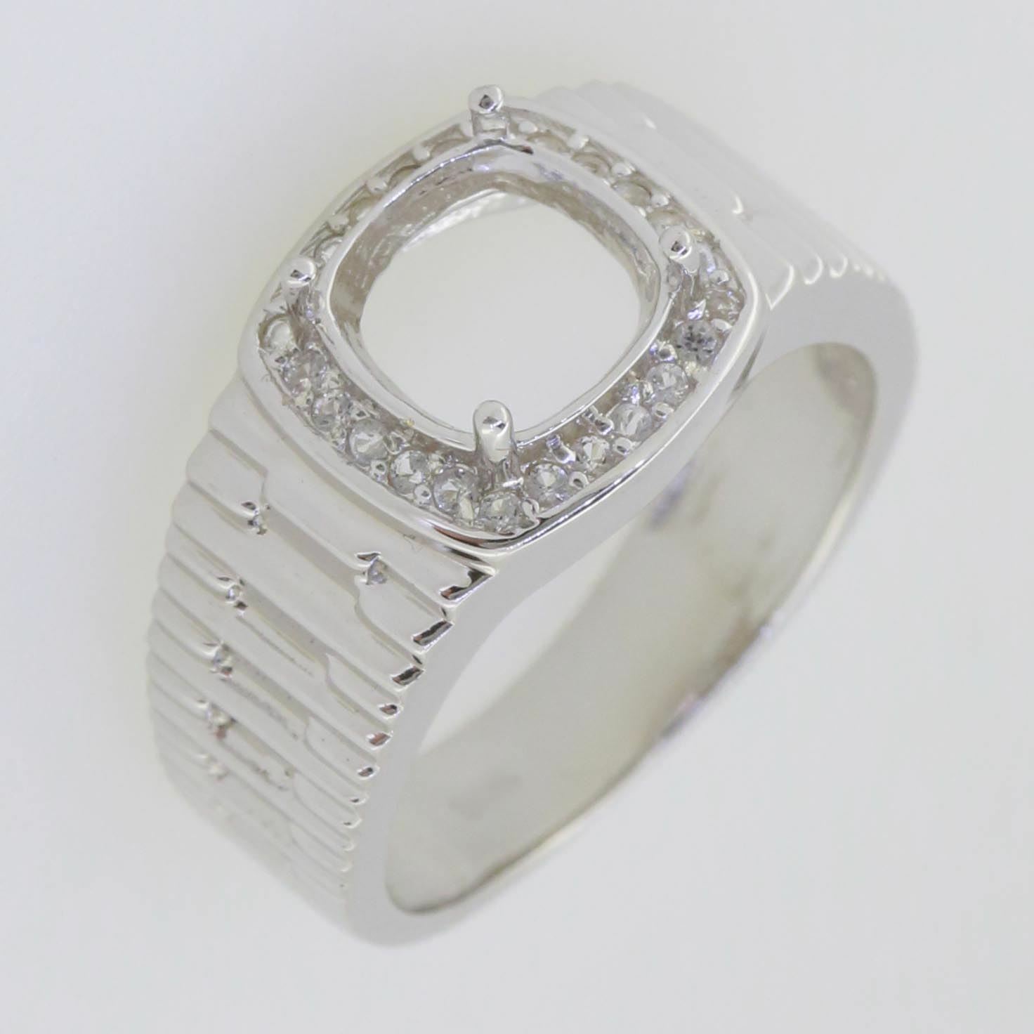 Men's Sterling Silver Semi Mount Ring Setting Round RD 9x9mm Size 12.5