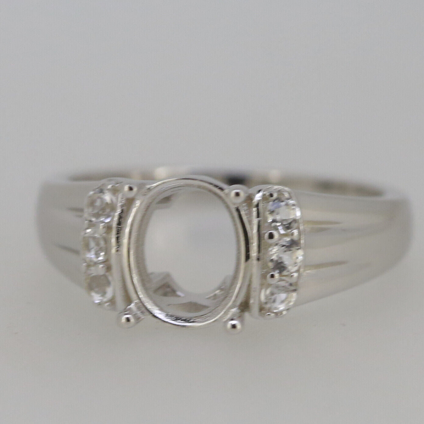 Sterling Silver Semi Mount Ring Setting Oval OV 9X7mm accent White Topaz