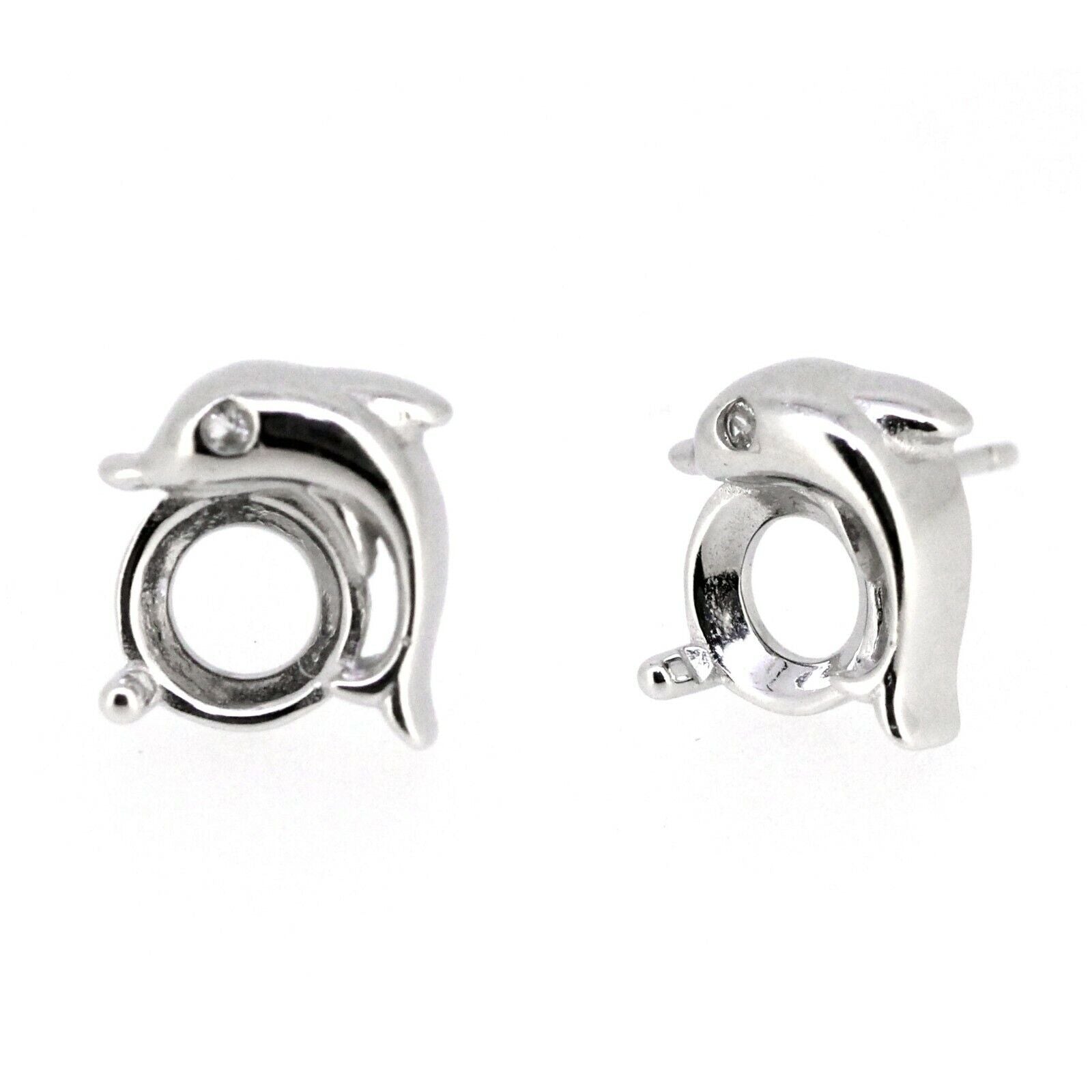 Sterling Silver Semi Mount Stud Earrings Setting Round Rd 7x7mm Dolphin Theme
