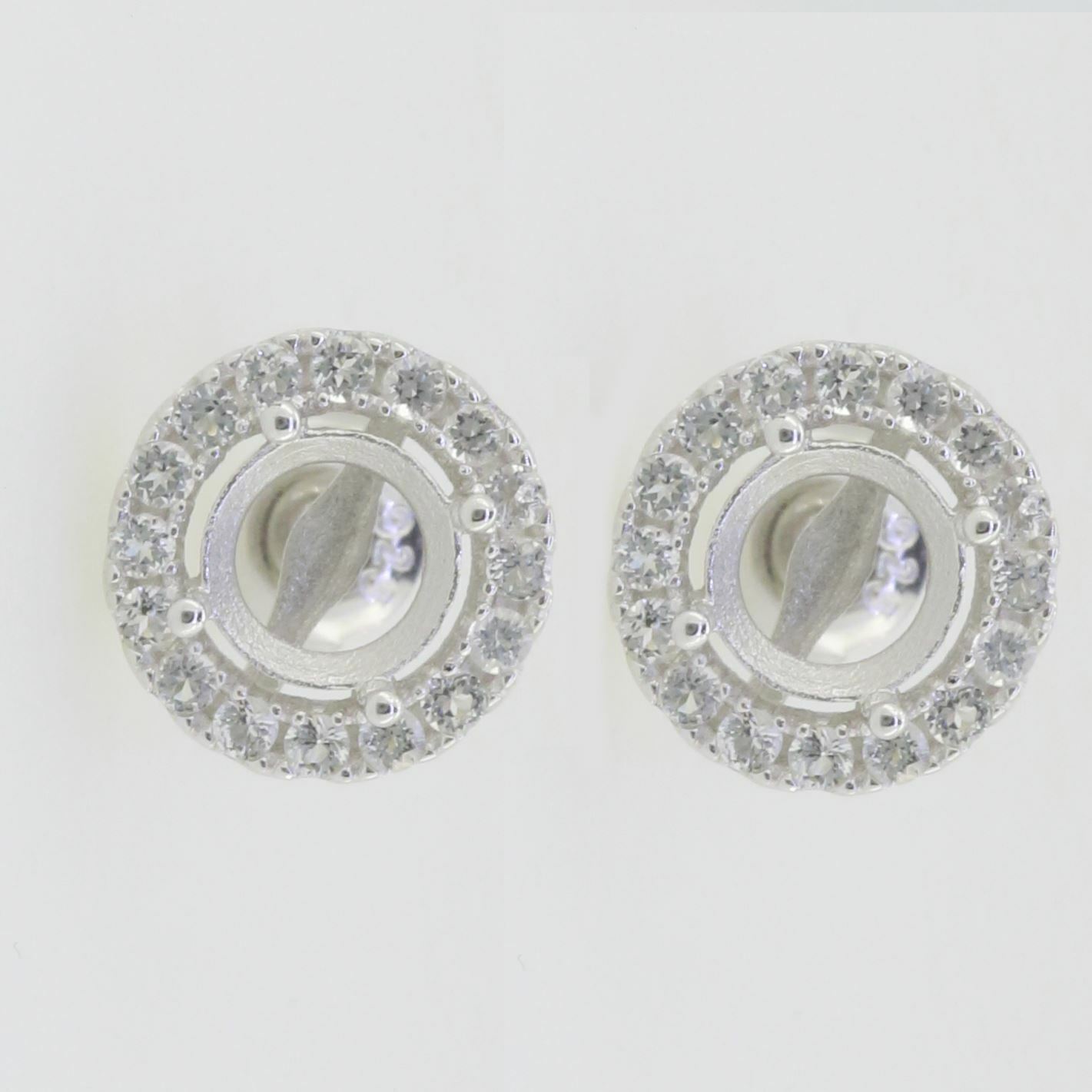 14K White Gold Semi Mount Earrings Setting Round RD 6.0mm Solid