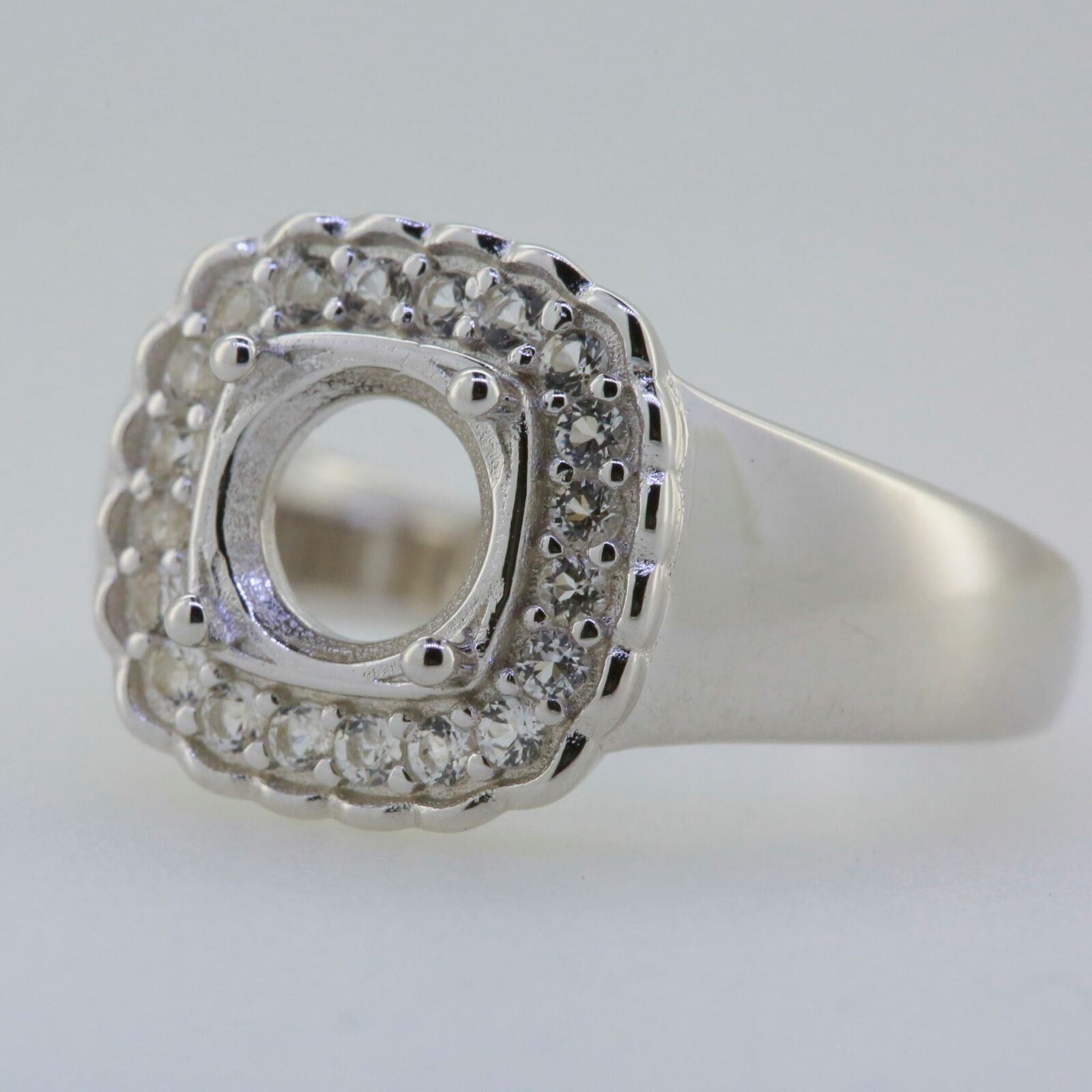 14K White Gold Semi Mount Ring Setting Round RD 7x7mm Solid