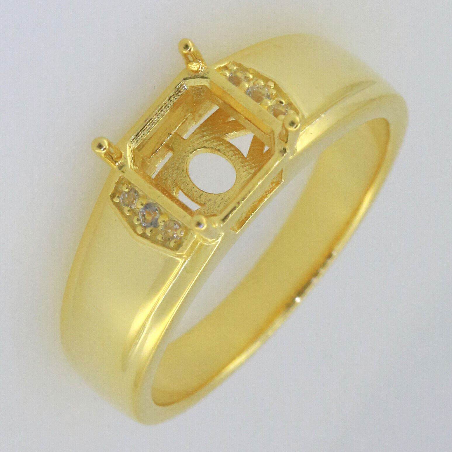 Men's 14K Yellow Gold Semi Mount Ring Setting Square Emerald SQ 8x8mm Asscher Cut - Syzjewelry