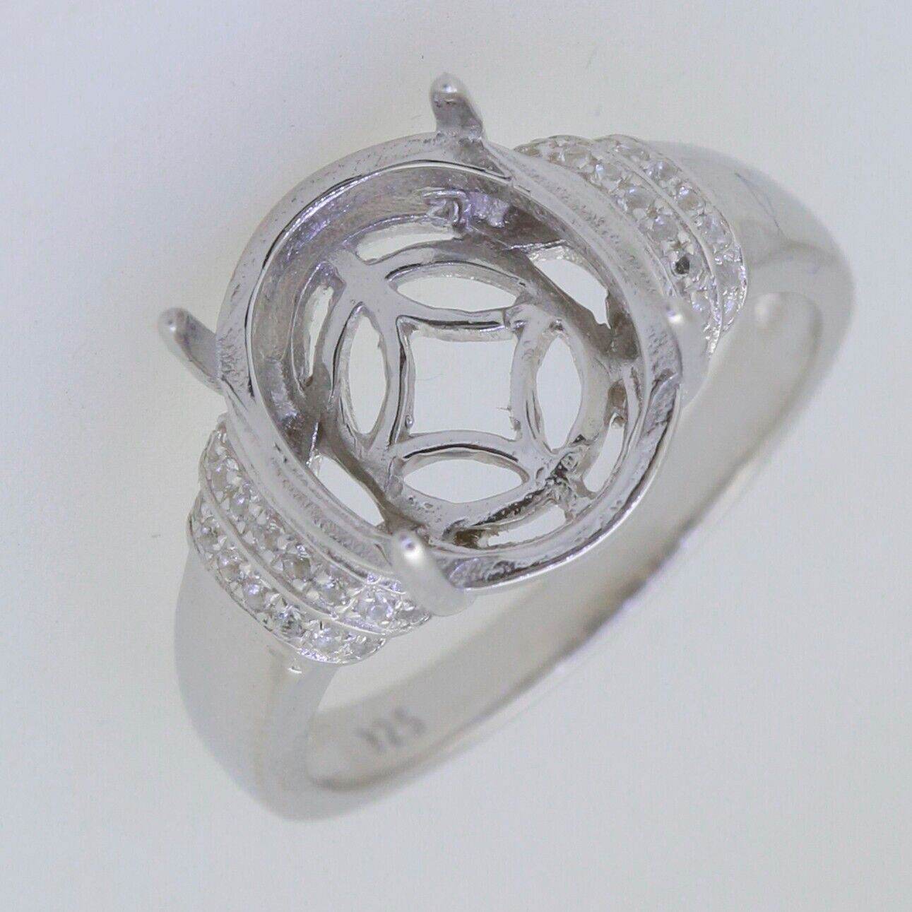 Sterling Silver Semi Mount Ring Setting Oval OV 13x11mm Cabochon White Topaz - Syzjewelry