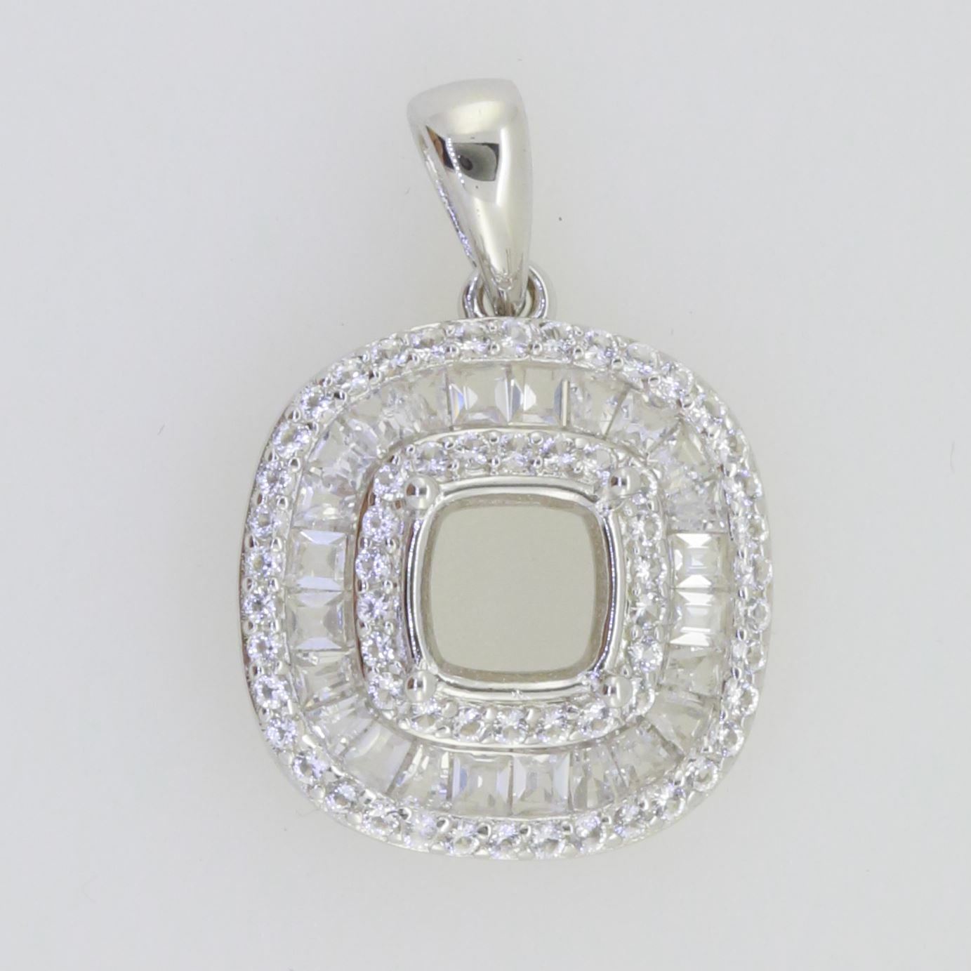 Sterling Silver Semi Mount Pendant Setting Cushion CU 6X6mm Gold Plated