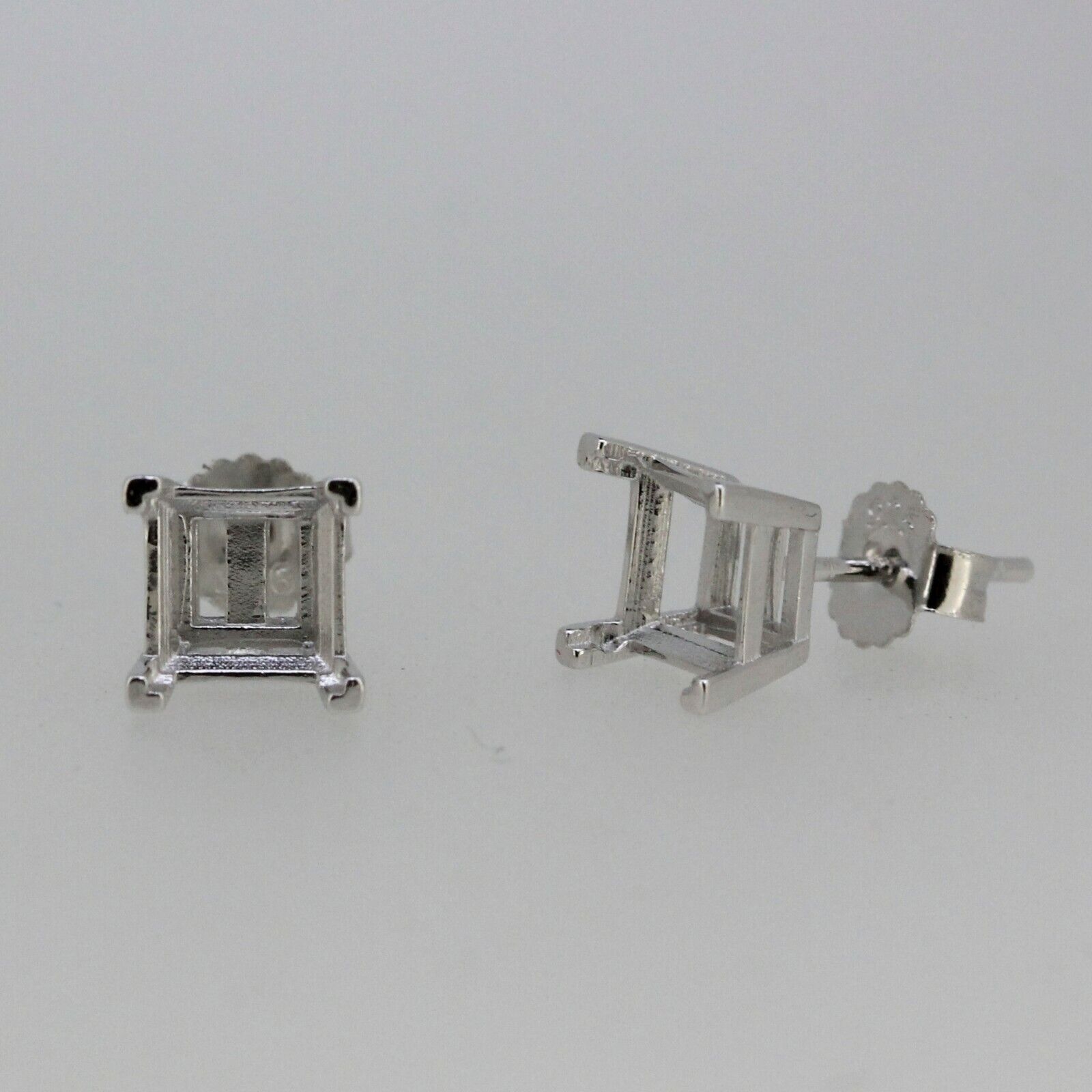 Sterling Silver Semi Mount Earrings Setting SQ 6x6 mm Stud White Topaz