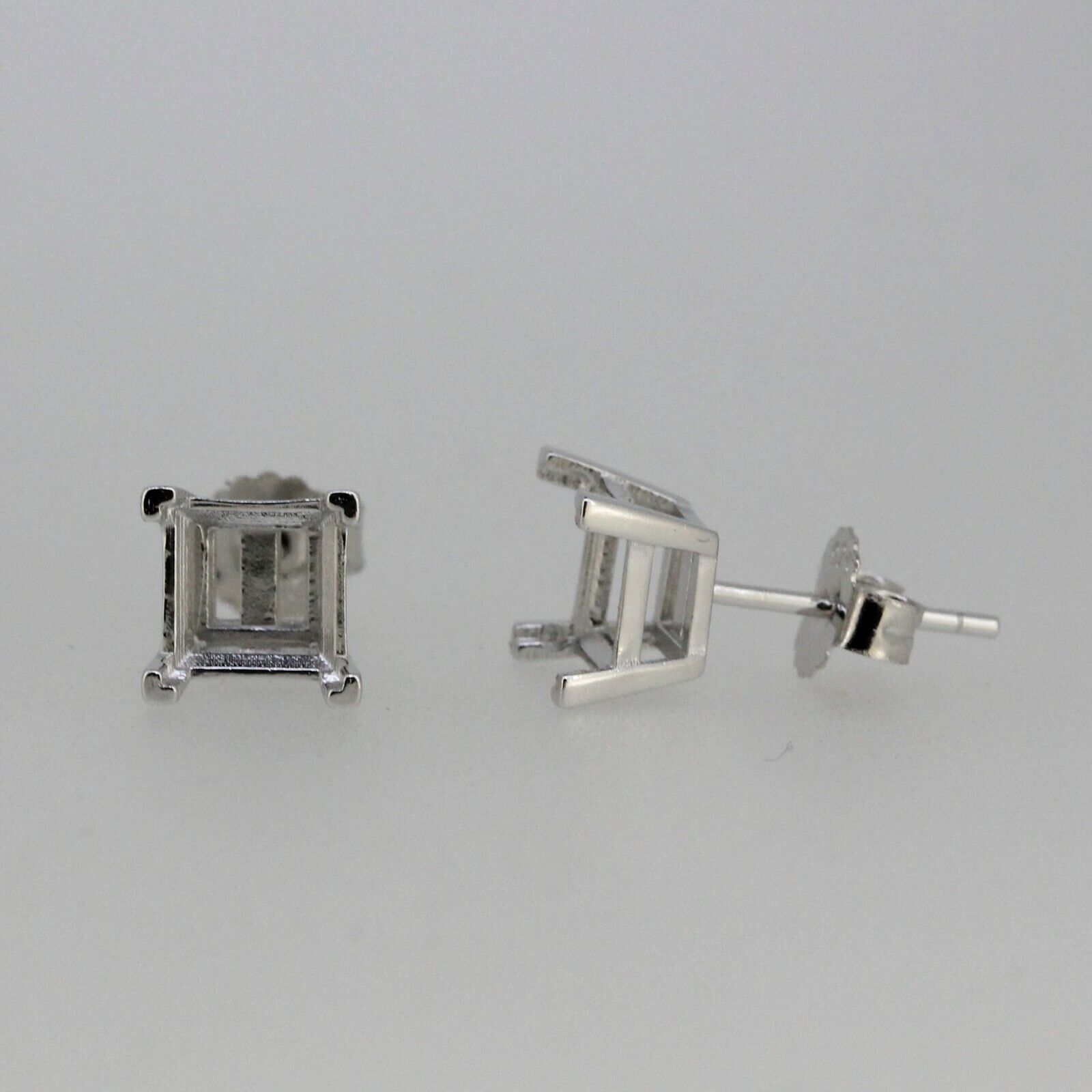 Sterling Silver Semi Mount Earrings Setting SQ 6x6 mm Stud White Topaz