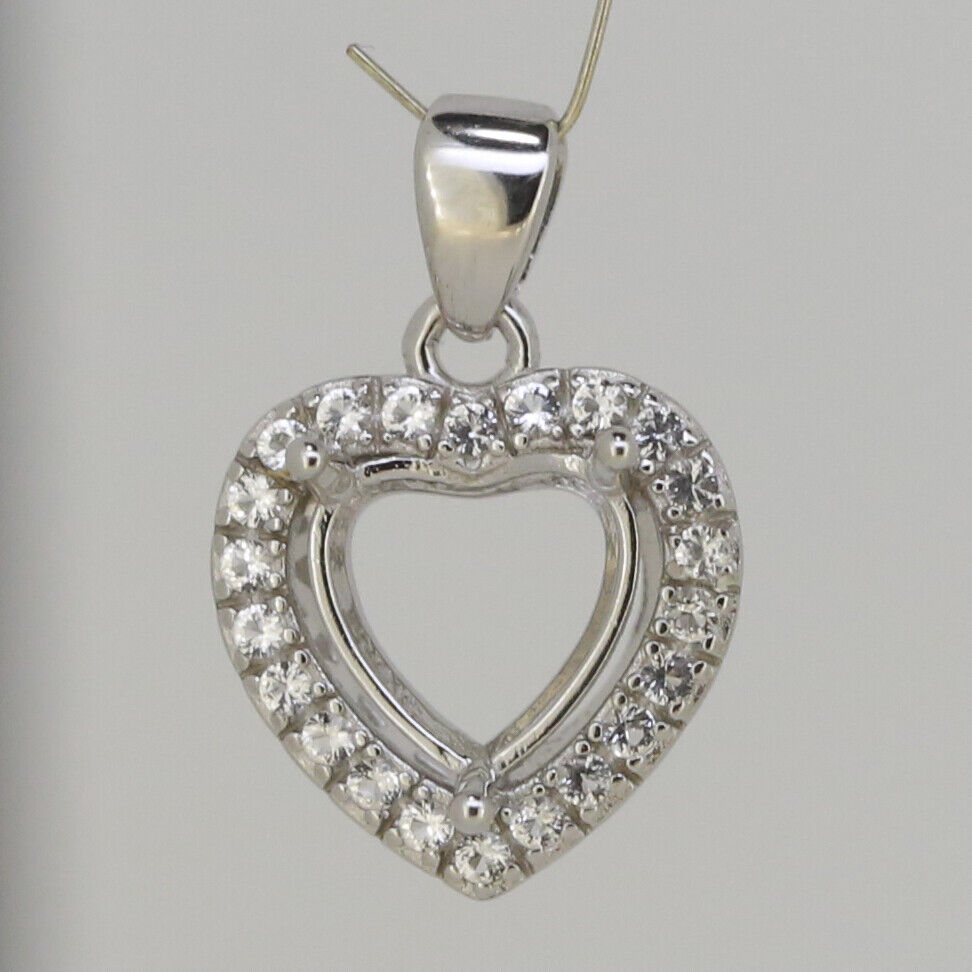 Sterling Silver Semi Mount Pendant Setting Heart HT 9x9mm With Halo