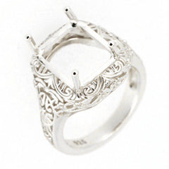 Sterling Silver Semi Mount Ring Setting OCT 14x10mm Vintage Repro - Syzjewelry