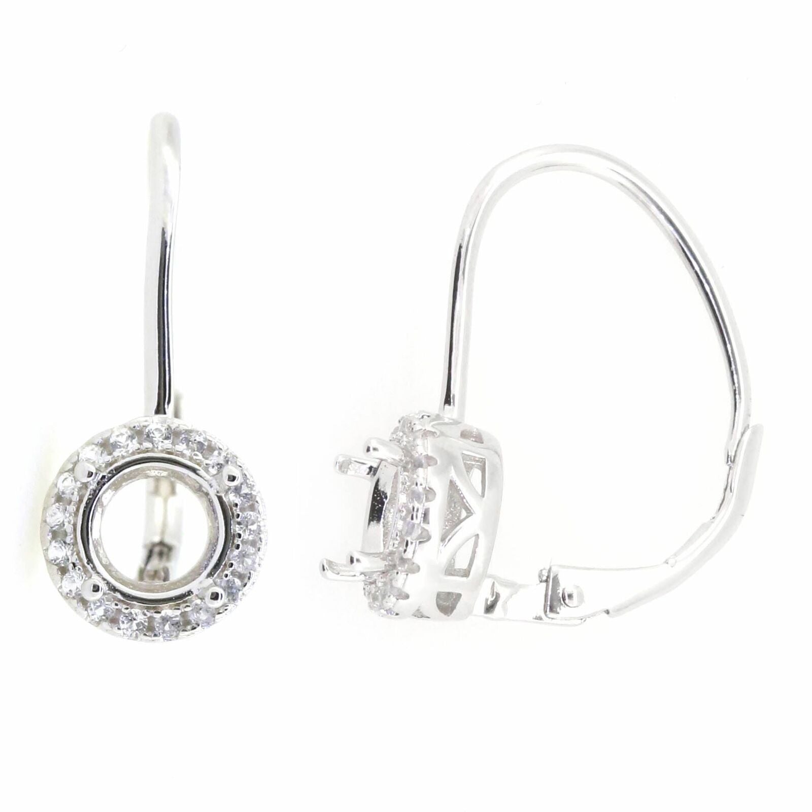 Sterling Silver Semi Mount Earrings Setting Round RD 6x6mm White Topaz PJ