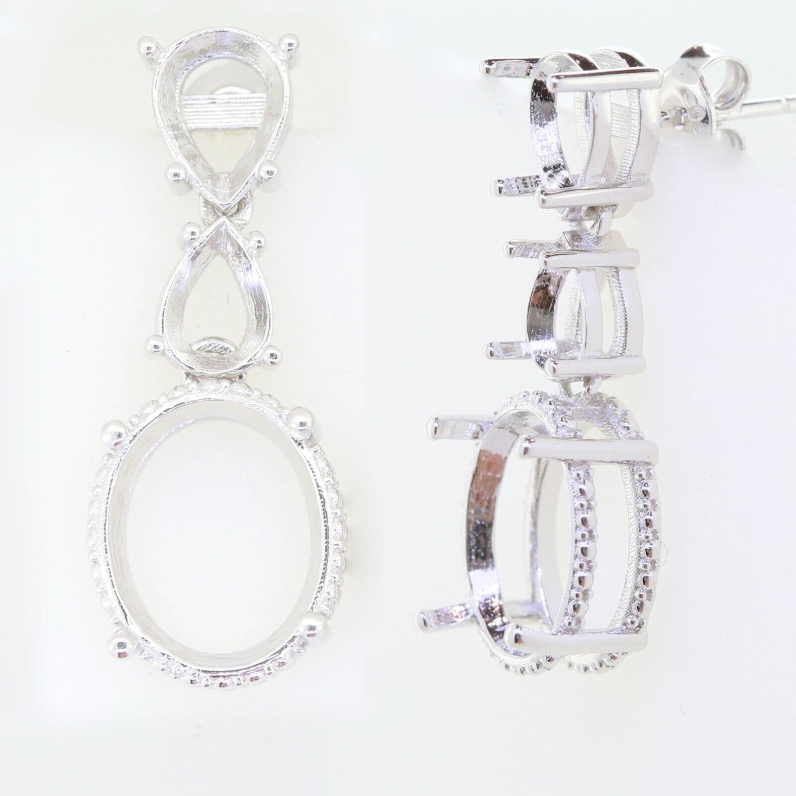 Sterling Silver Semi Mount Earrings Setting Oval OV 12X10mm PE 8x6 PE7x5
