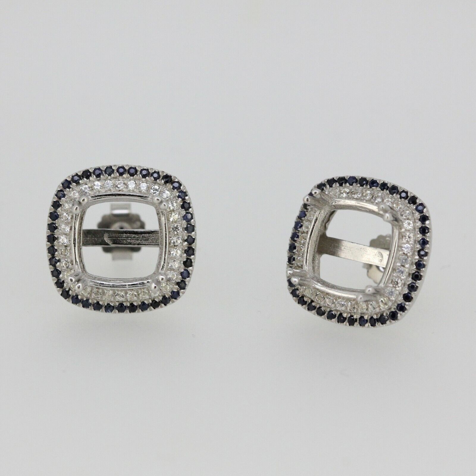 Sterling Silver Semi Mount Earrings Setting Sapphire Ruby Emerald Cu 10x10mm