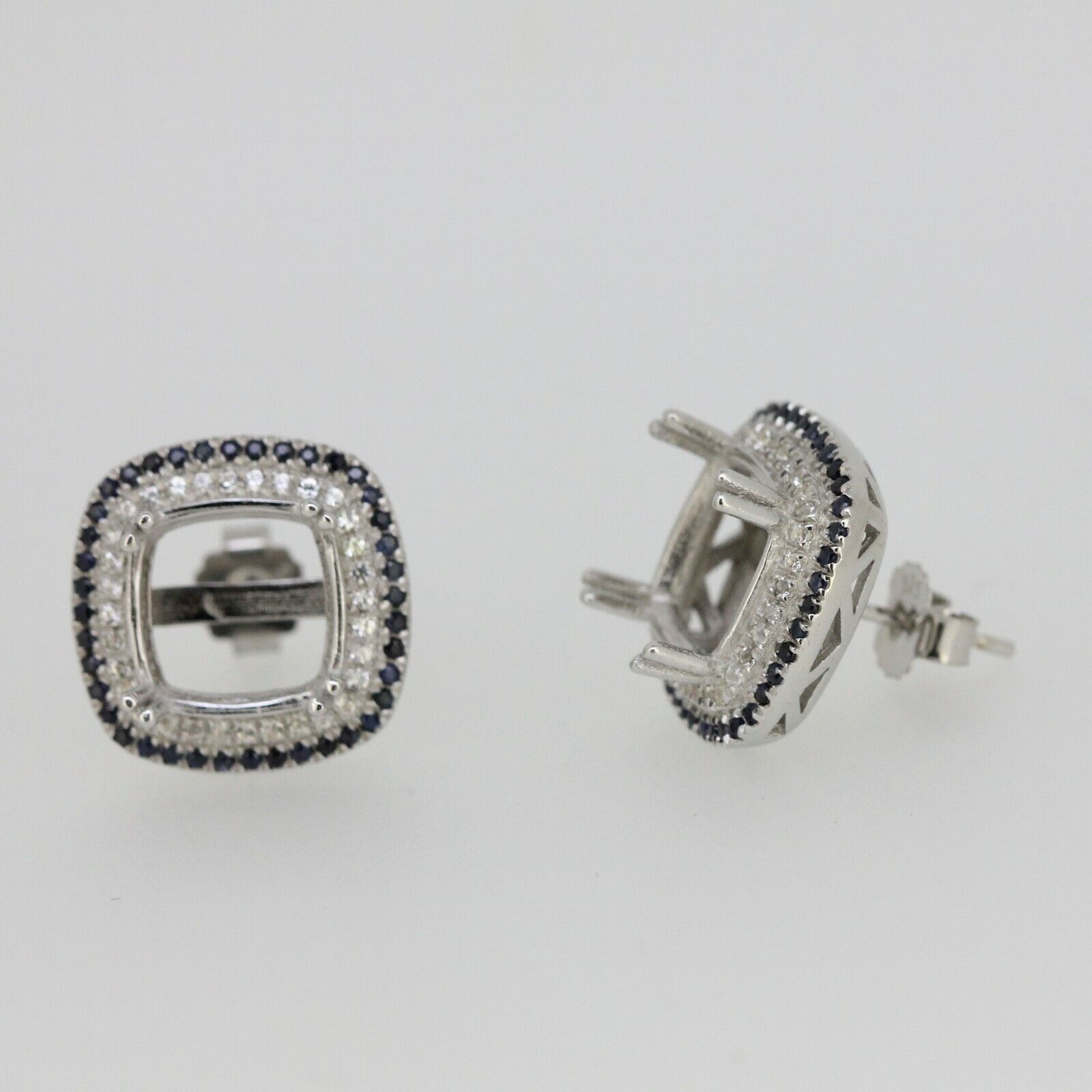 Sterling Silver Semi Mount Earrings Setting Sapphire Ruby Emerald Cu 10x10mm