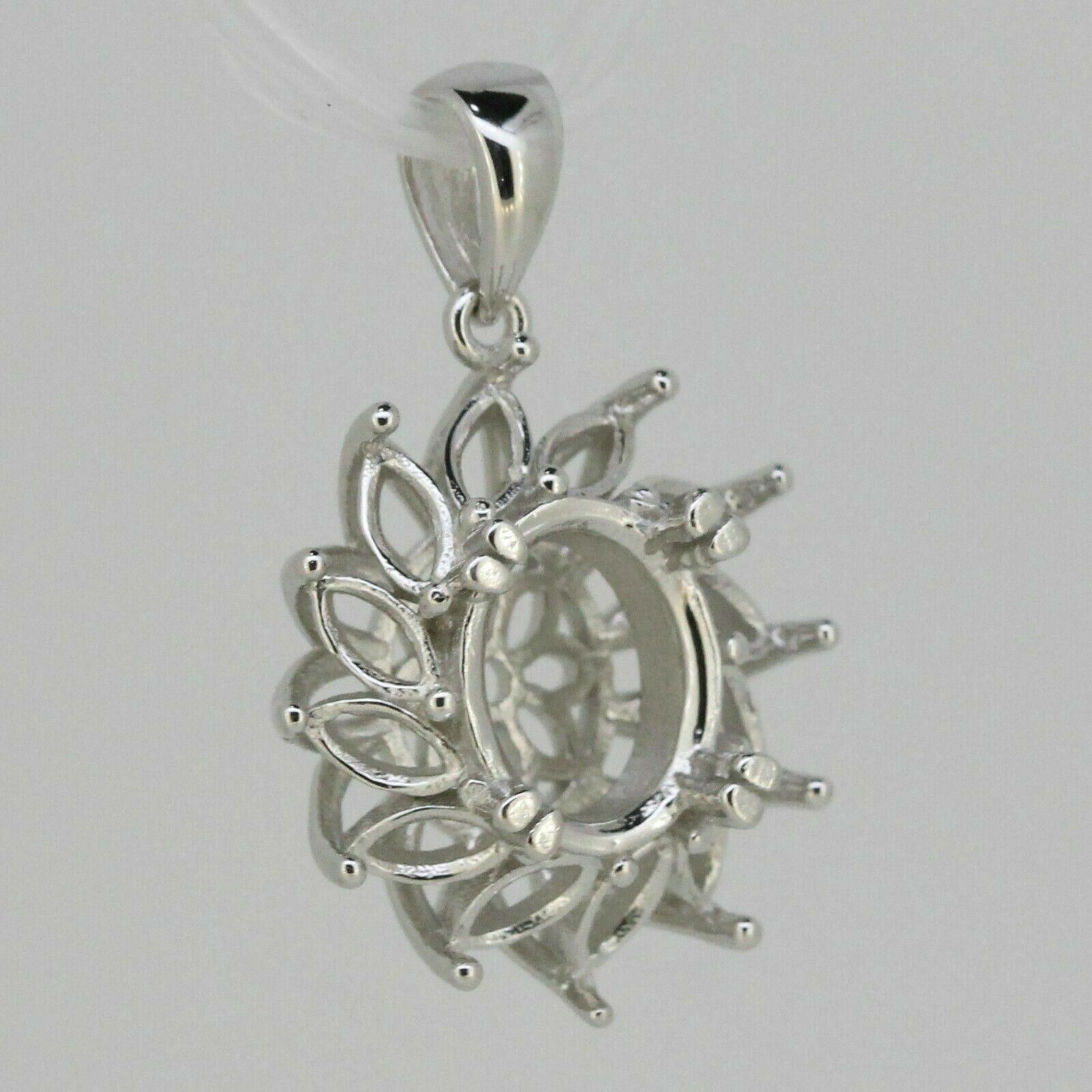 Sterling Silver Semi Mount Pendant Setting Oval OV 10x8mm Marquise 5x2.5mm