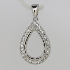 Sterling Silver Semi Mount Pendant Setting Pear PE 15x10mm Halo White Topaz - Syzjewelry