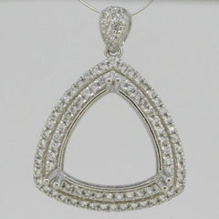 Sterling Silver Semi Mount Pendant Setting Trillion Tri 15x15mm Halo Topaz - Syzjewelry