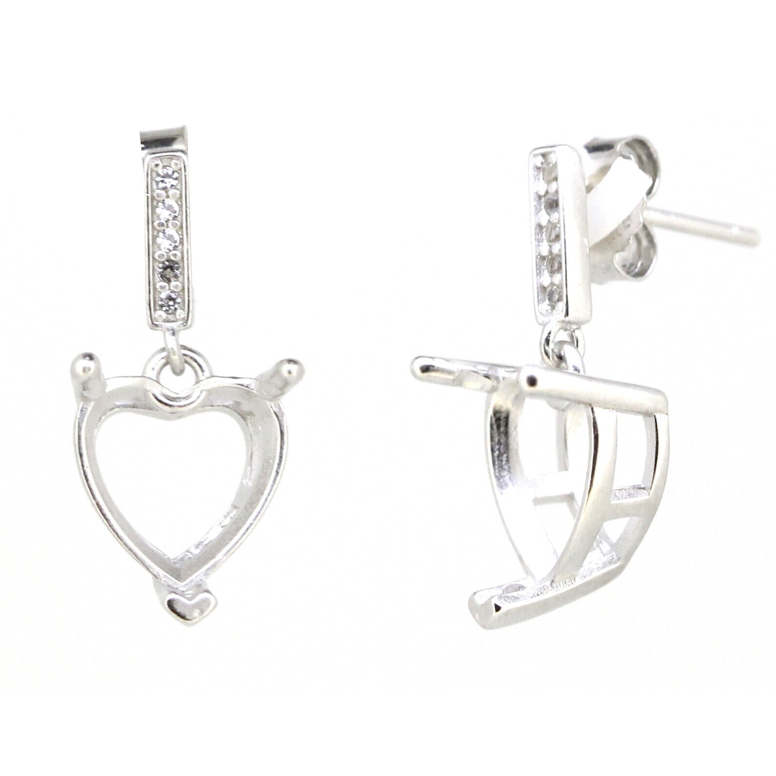 Sterling Silver Semi Mount Earrings Setting Heart HT 9x9mm Earring White Topaz
