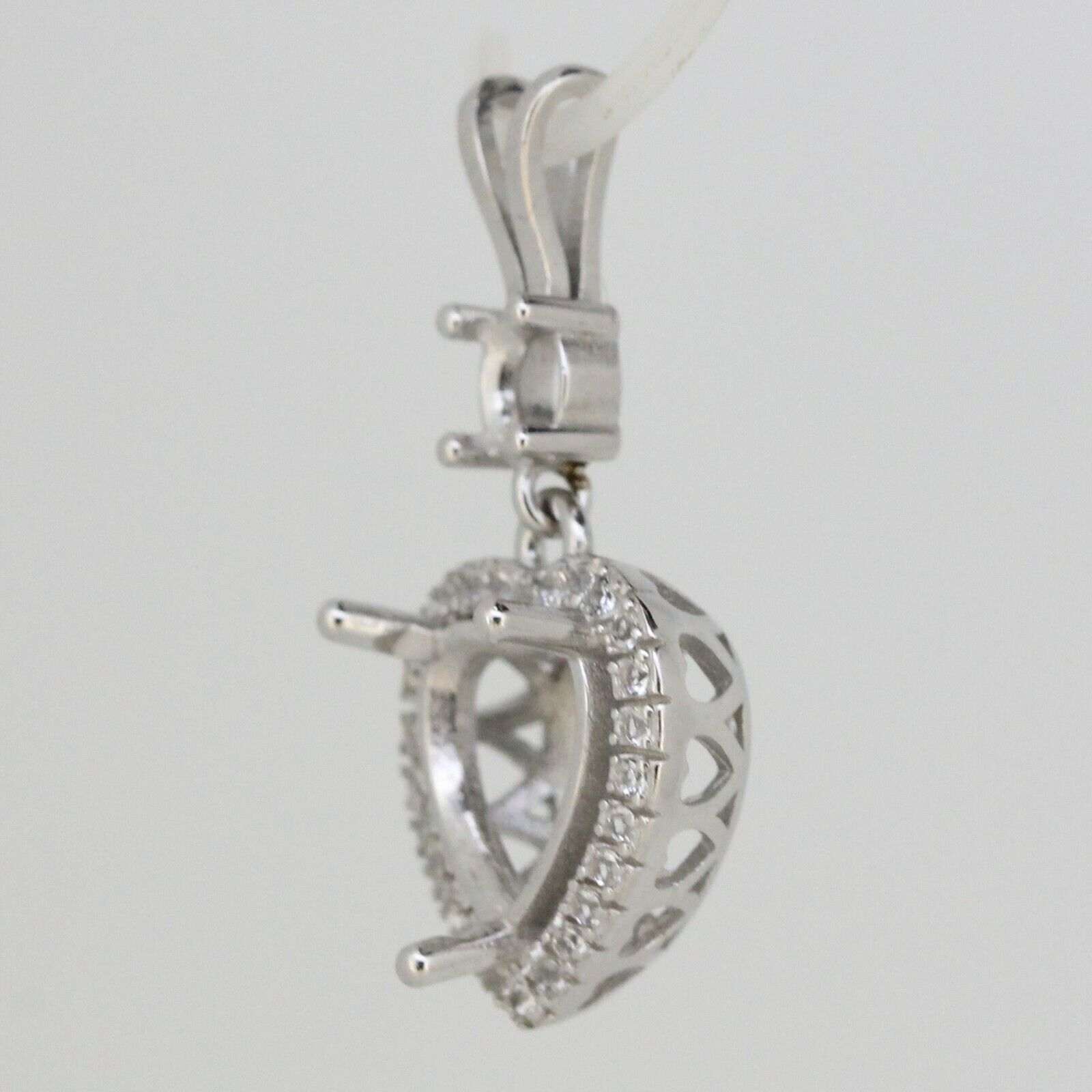 Sterling Silver Semi Mount Pendant Setting Heart HT 10x10mm RD 5mm White Topaz
