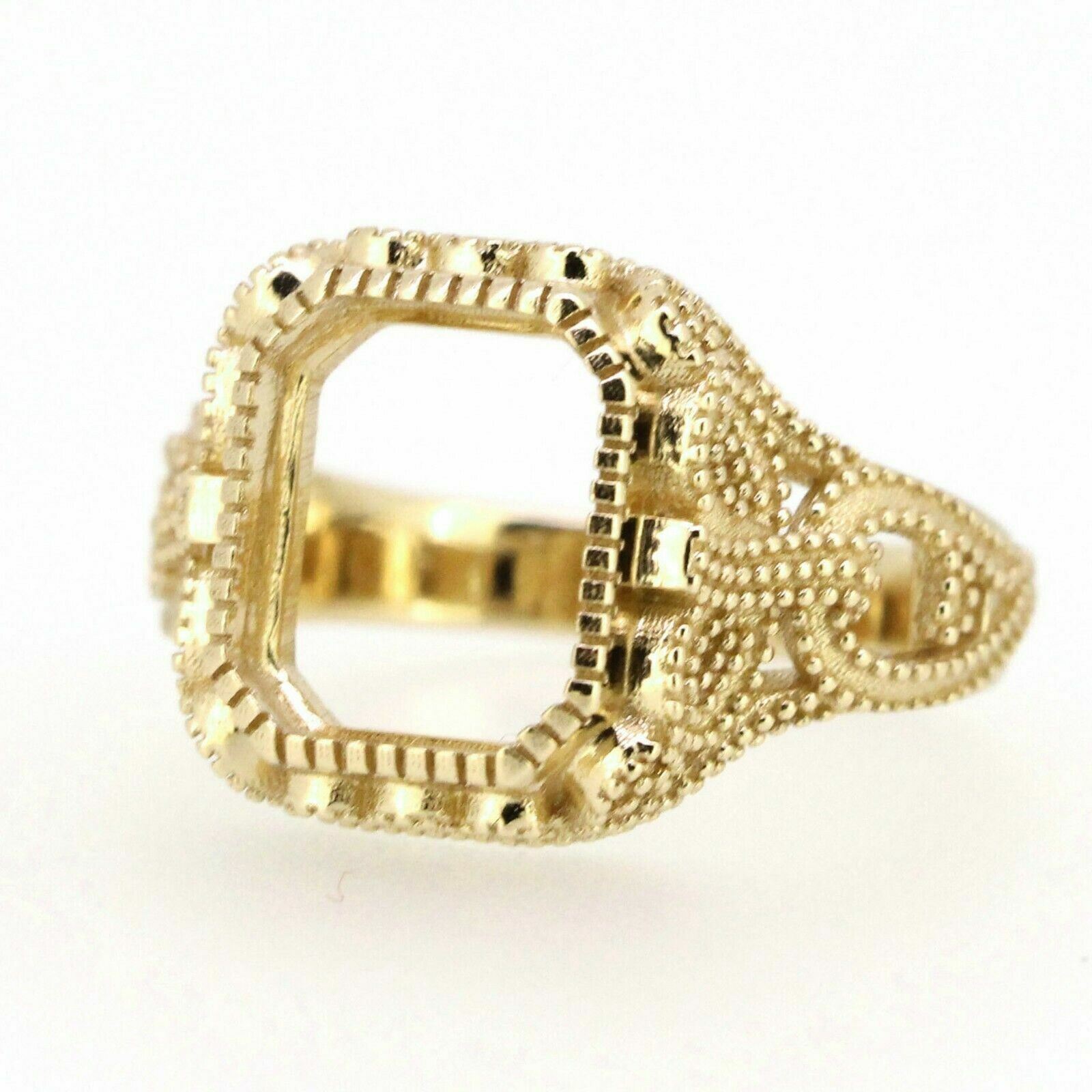 Art Deco Style 14K Yellow Gold Semi Mount Ring Setting OCT 10x8mm