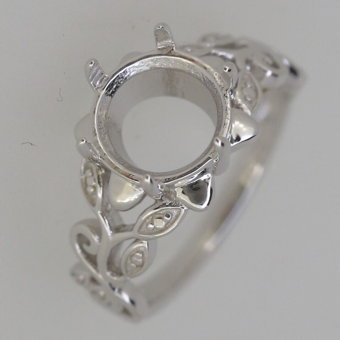 Art Nouveau Style Sterling Silver Semi Mount Ring Setting Round RD 10x10mm D