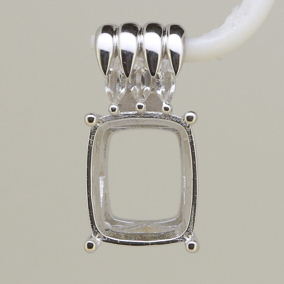 Sterling Silver Semi Mount Pendant Setting Cushion Cu 12x10mm White To
