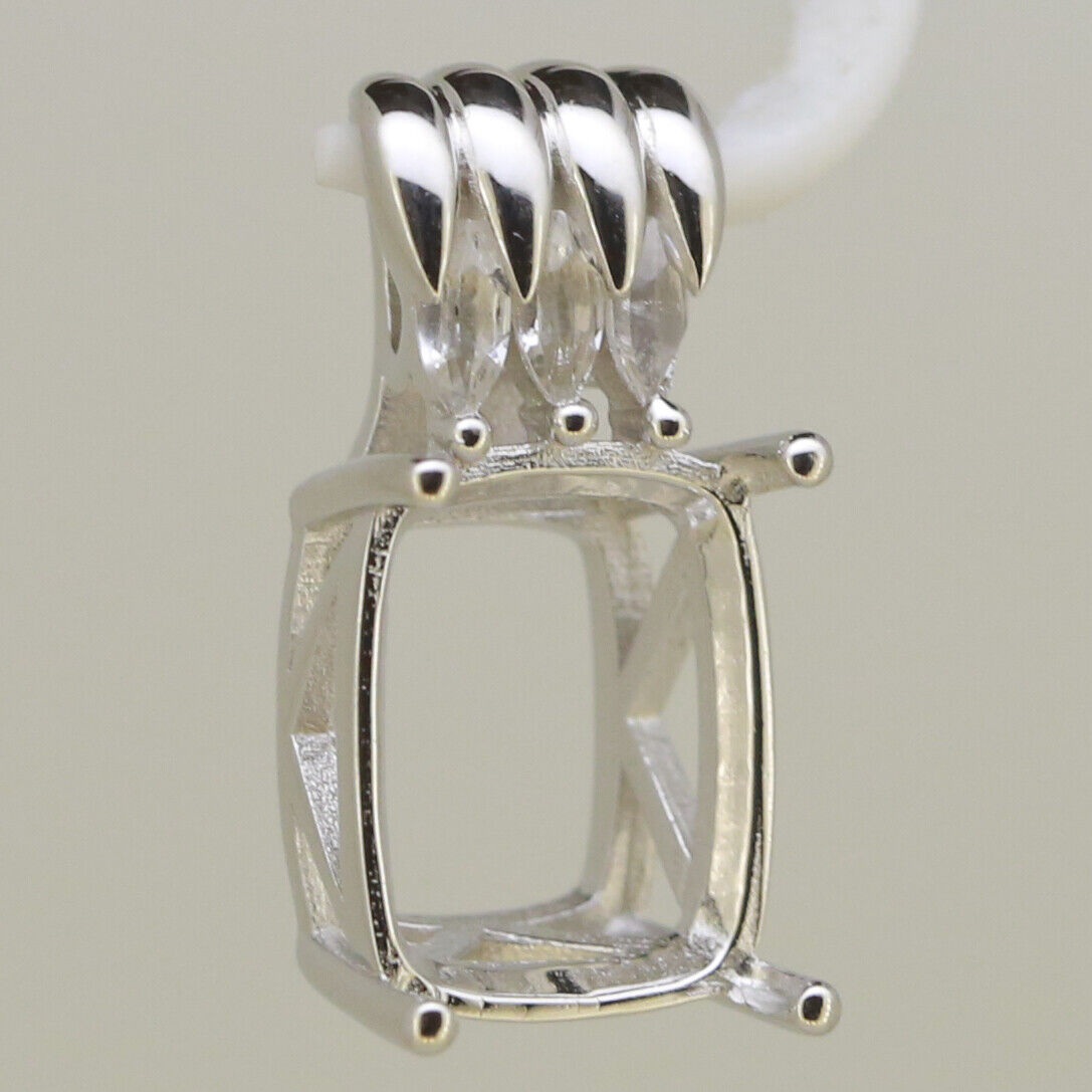 Sterling Silver Semi Mount Pendant Setting Cushion Cu 12x10mm White To